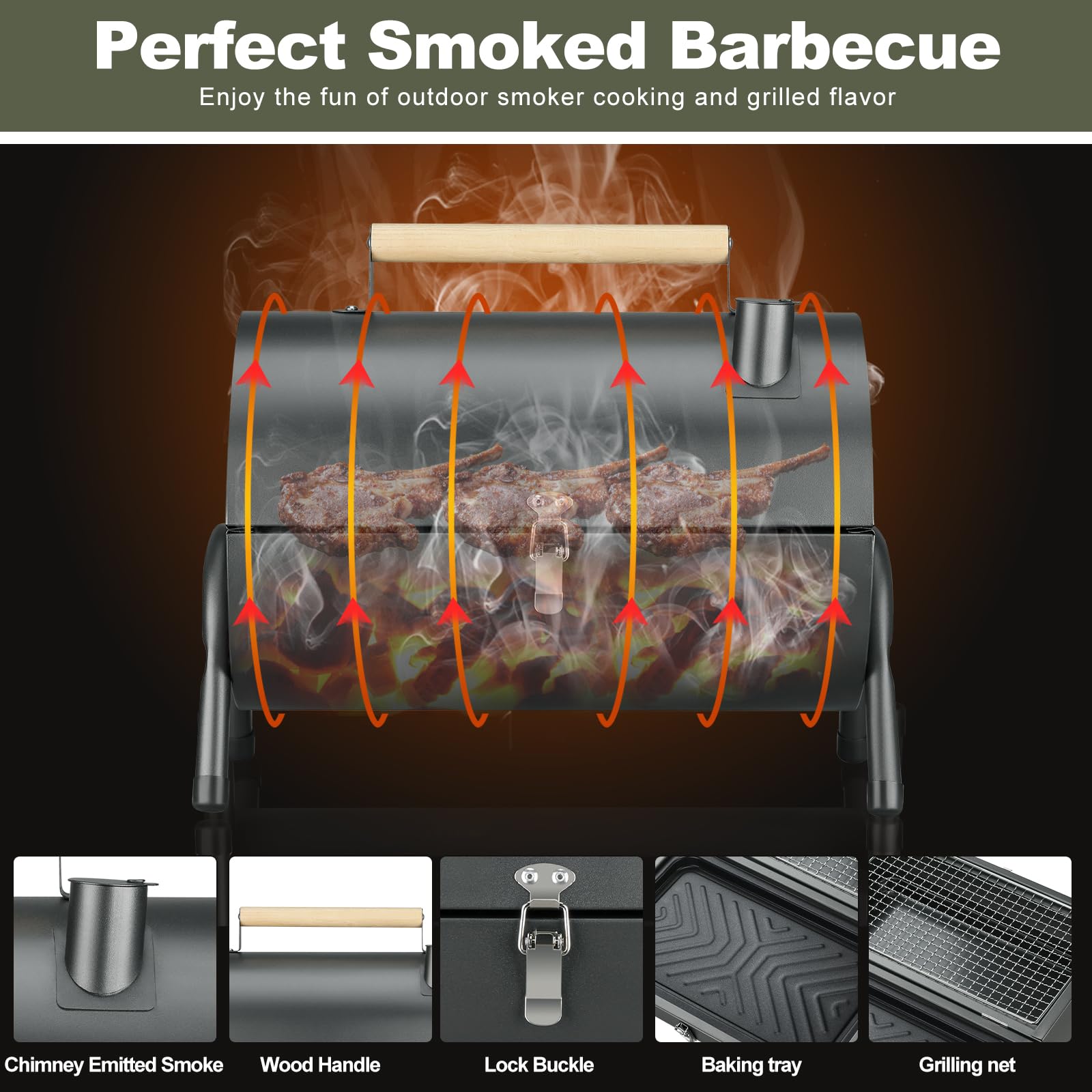 Portable Charcoal Grill - Compact 2-Side Carbon Mini Smoker BBQ for Outdoor Cooking, Camping, Picnics & Backyard | Perfect for Grilling Burgers, Steaks, Vegetables & Seafood | Ideal for Beach, Tailgating, RV Trips, Patio & Family Gatherings (Black) | Great for Small Spaces, Apartment Balconies & Quick Outdoor Meals | Best for Camping Trips, Backyard BBQs, Beach Parties & RV Adventures