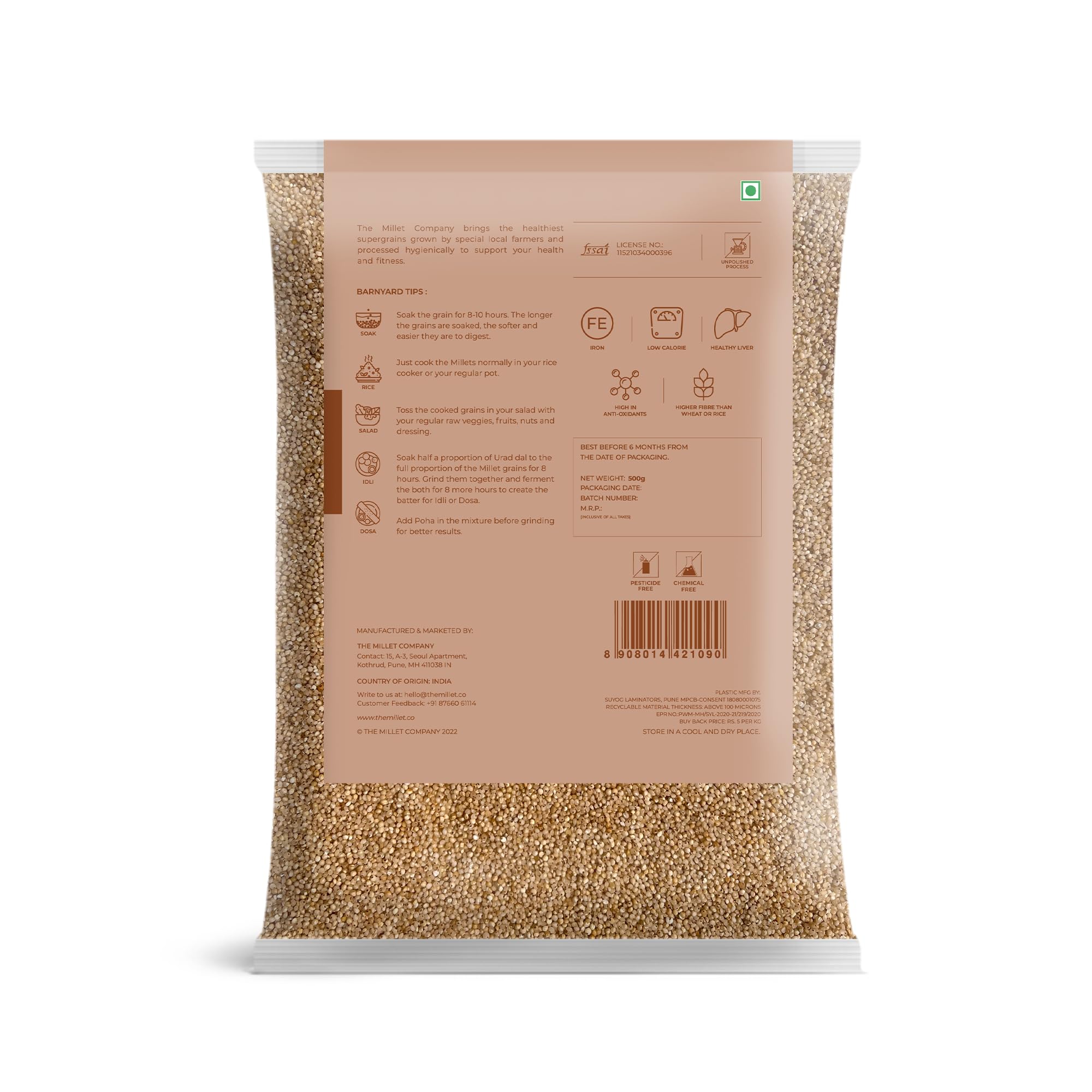 Organic Unpolished Millet Combo Pack - 5 Varieties (Browntop, Foxtail, Kodo, Barnyard & Little Millet) | High Fiber, Gluten-Free Ancient Grains | 5.5 lbs Natural Farm Produce | Perfect for Healthy Porridge, Baking & Vegan Recipes