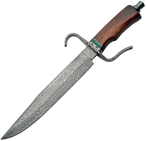 SZCO Supplies DM-1106 Damascus Steel Rosewood Handle Hunting Knife - Outdoor Survival, Camping & Bushcraft Essential Tool