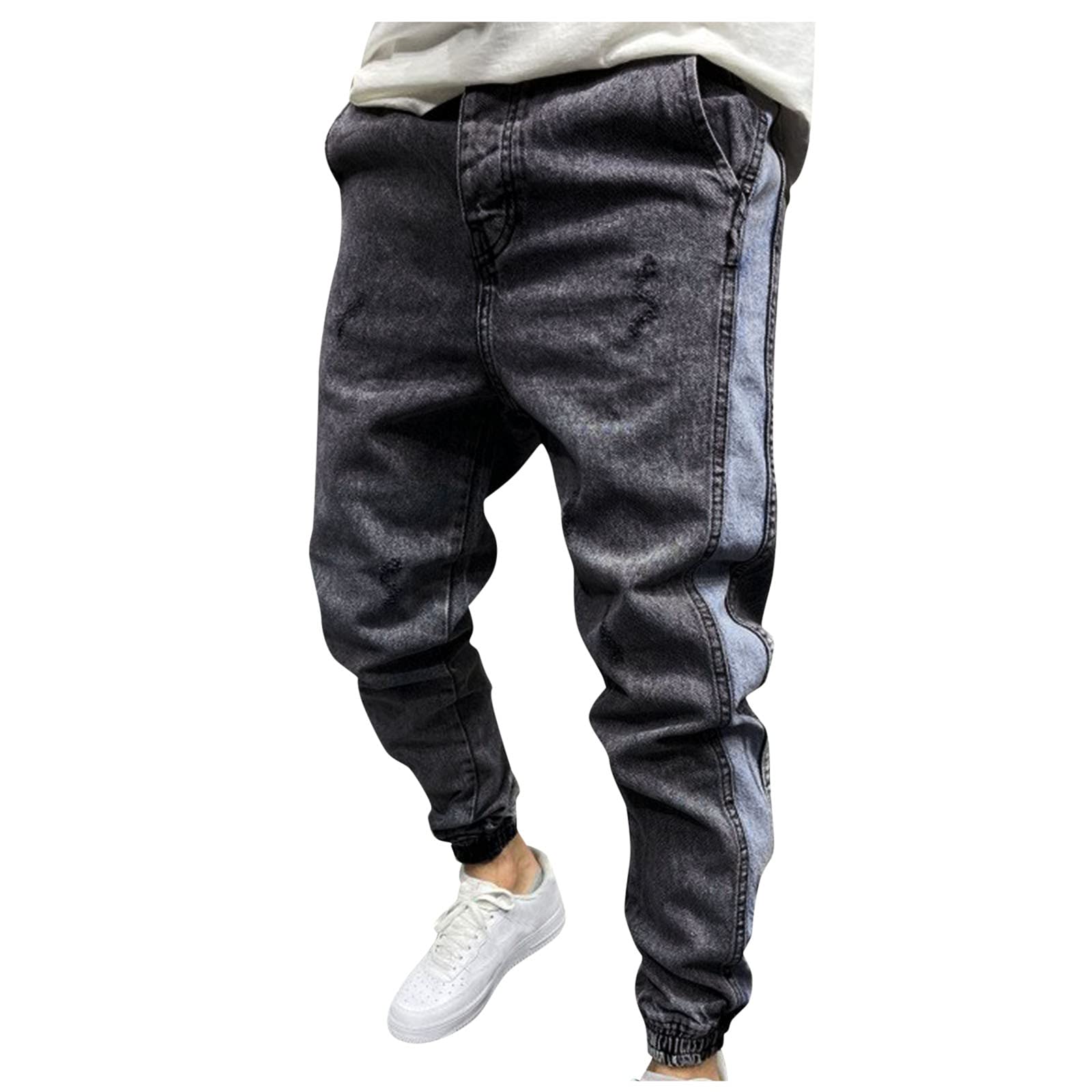 YXWLLN Men's Elastic Washed Loose Fit Hip-Hop Denim Jeans - Comfortable Stretchable Casual Pants for Streetwear & Urban Fashion
