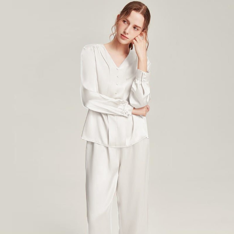 Luxury Silk V-Neck Nightgown for Women - Elegant Sleepwear & Loungewear - Perfect for Bridal, Honeymoon & Relaxing at Home