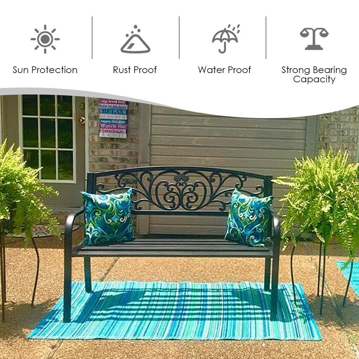 50 Inch Heavy Duty Cast Iron Garden Bench with Backrest - Durable Outdoor Patio, Deck & Lawn Furniture for Relaxing in Your Backyard or Garden