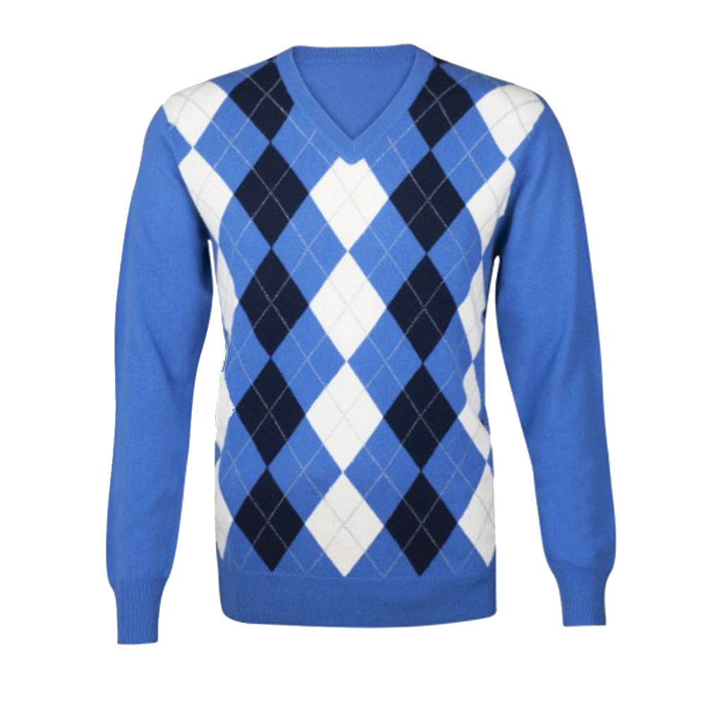 Premium Men's Pure Cashmere Argyle V-Neck Sweater - Soft & Warm Winter Knitwear for Business Casual & Holiday Outfits