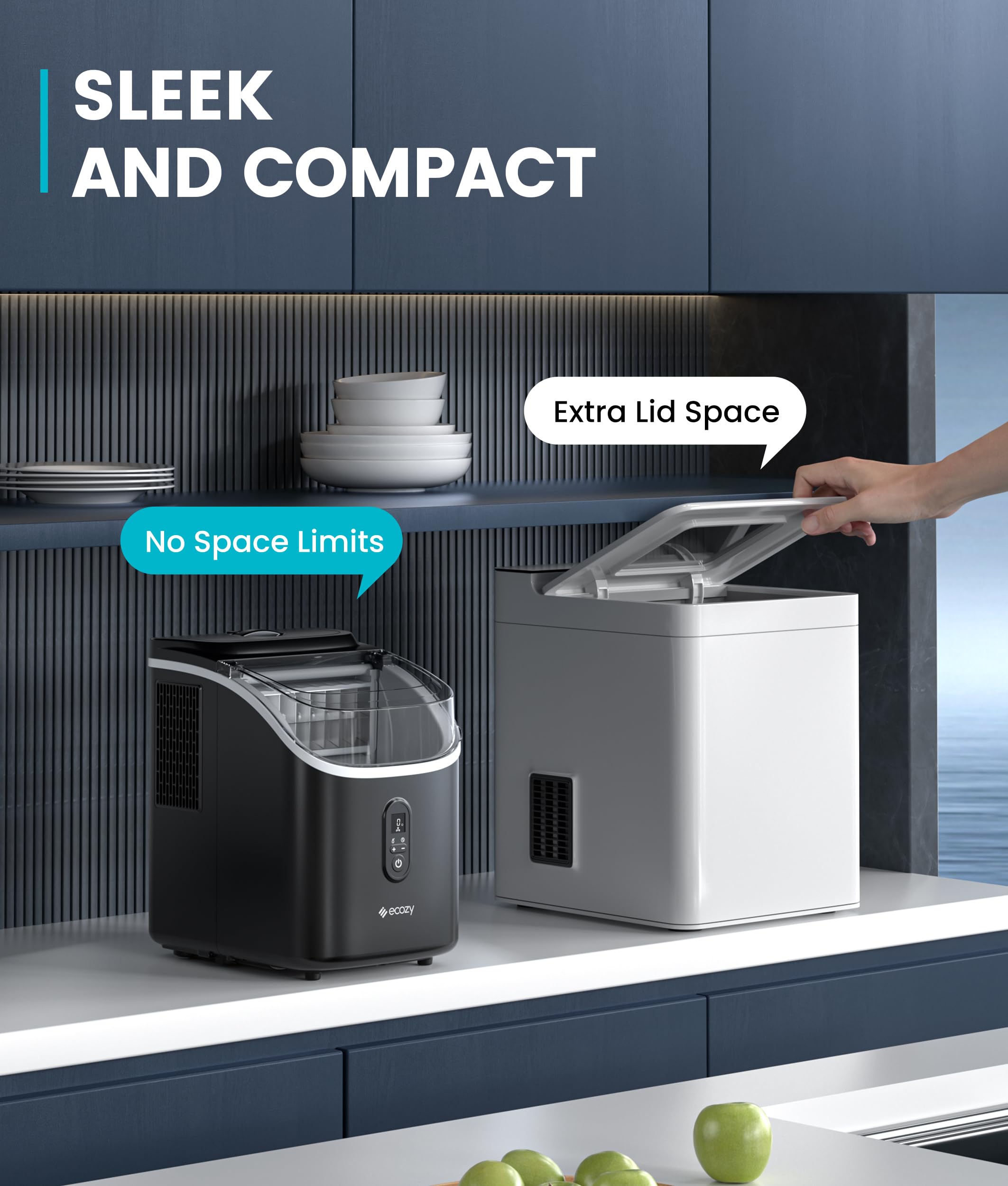 Ecozy Countertop Ice Maker Machine - 33lbs Daily Output, Self-Cleaning Portable Ice Cube Maker with 1.5L External Water Tank for Home, Office, Party & Bar - Perfect for Cocktails, Beverages & Outdoor Gatherings