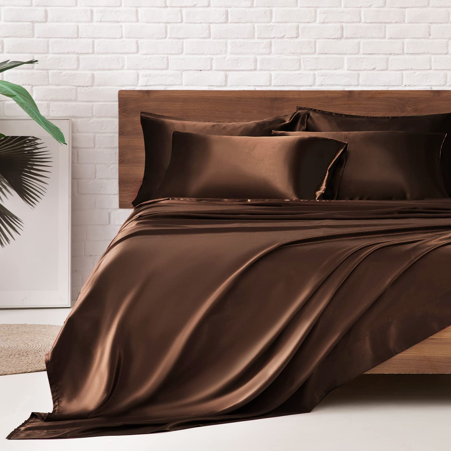 Luxury Satin Bed Sheets Set - 6 Piece King Size Silky Bedding with 15