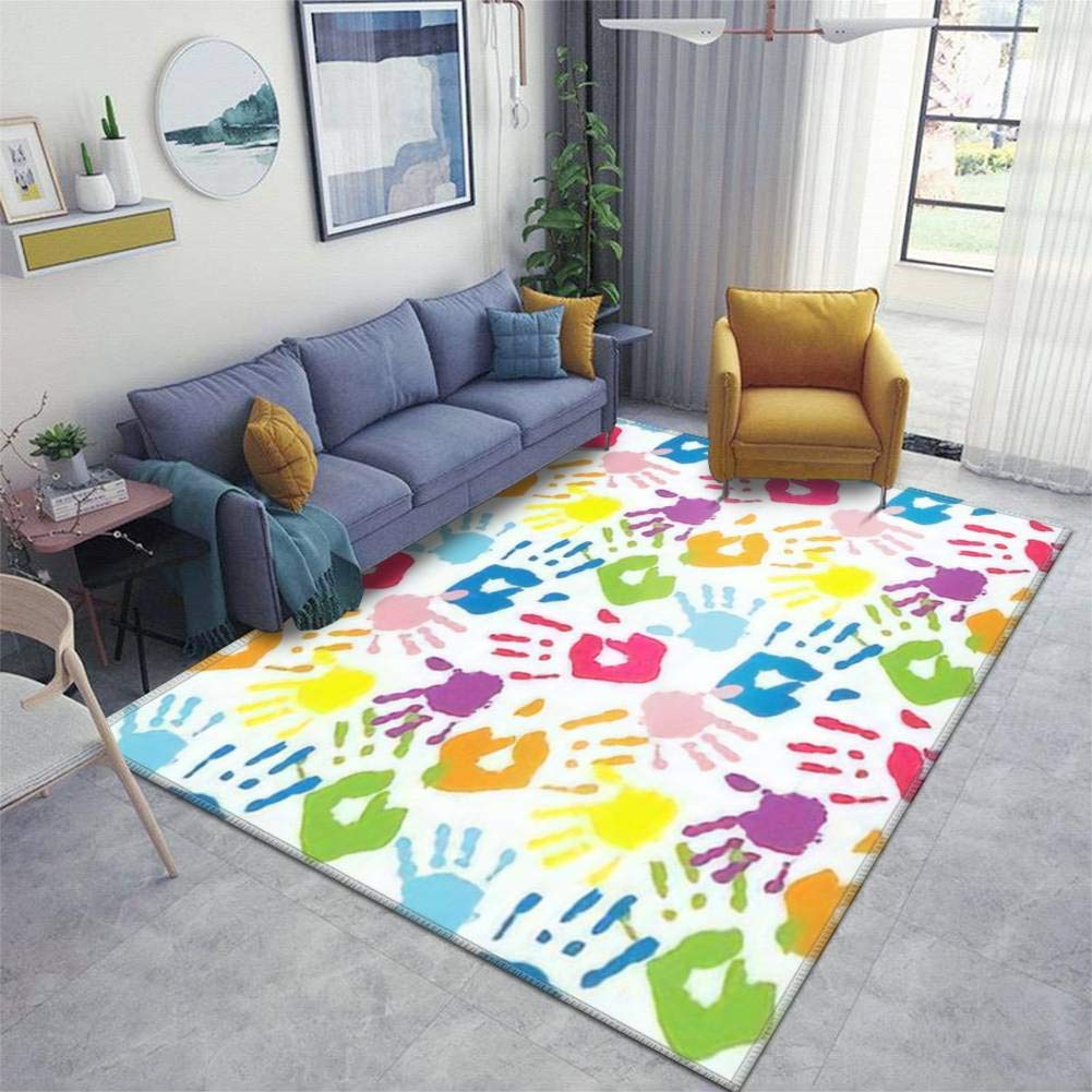 Non-Slip Handprint Area Rug Pad - Thickened Seamless Pattern Floor Mat for Kids & Mothers, Indoor/Outdoor Use in Living Room, Entryway, or as Doormat - Perfect for Family Homes and Play Areas