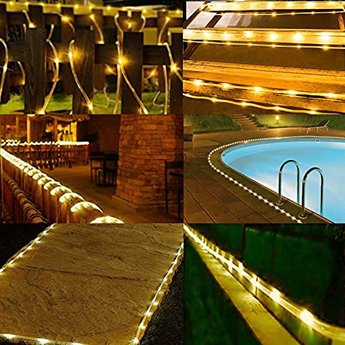 200 LED Solar Rope Lights - 66 Feet Waterproof Outdoor Solar String Lights with 8 Modes | Warm White Solar Fairy Lights for Garden, Patio, Pool, Party, Wedding & Christmas Decorations | Perfect for Backyard, Pathway, Fence and Holiday Lighting