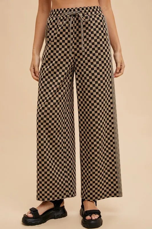 Annie Wear Women's Checkered Wide Leg Drawstring Pants - Casual Comfort for Work, Travel & Everyday Wear