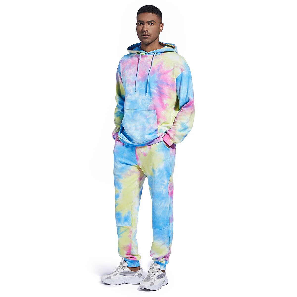 Nanaco Men's Oversized Tie-Dye Tracksuit Set - 2 Piece Hoodie & Jogger Sweatsuit with Pockets | Streetwear, Lounge Wear & Gym Outfit