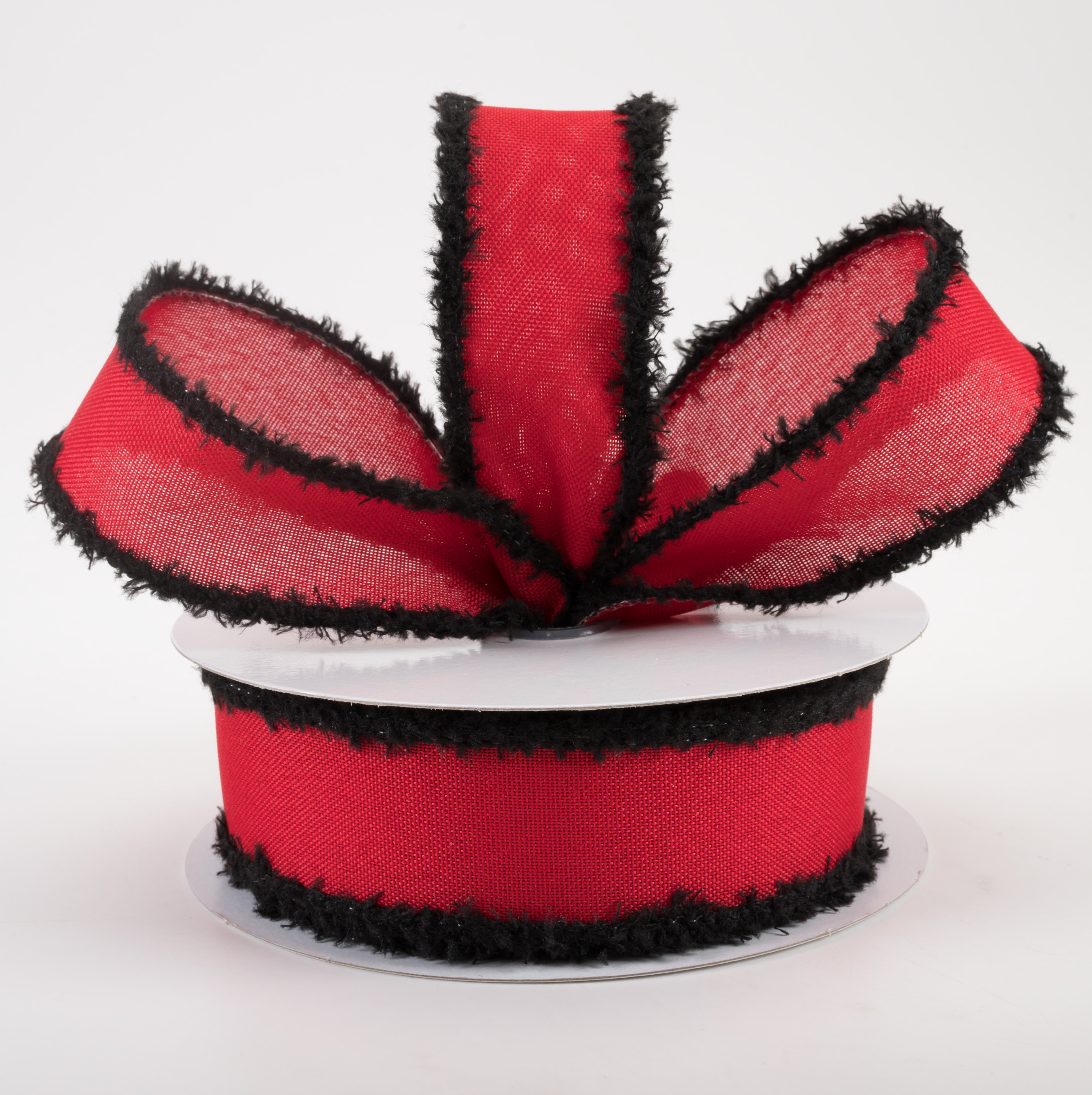 1.5 Inch Faux Burlap Ribbon with Fuzzy Edge - Red and Black Checkered Pattern (10 Yards) for Gift Wrapping, Wedding Decor, and DIY Crafts