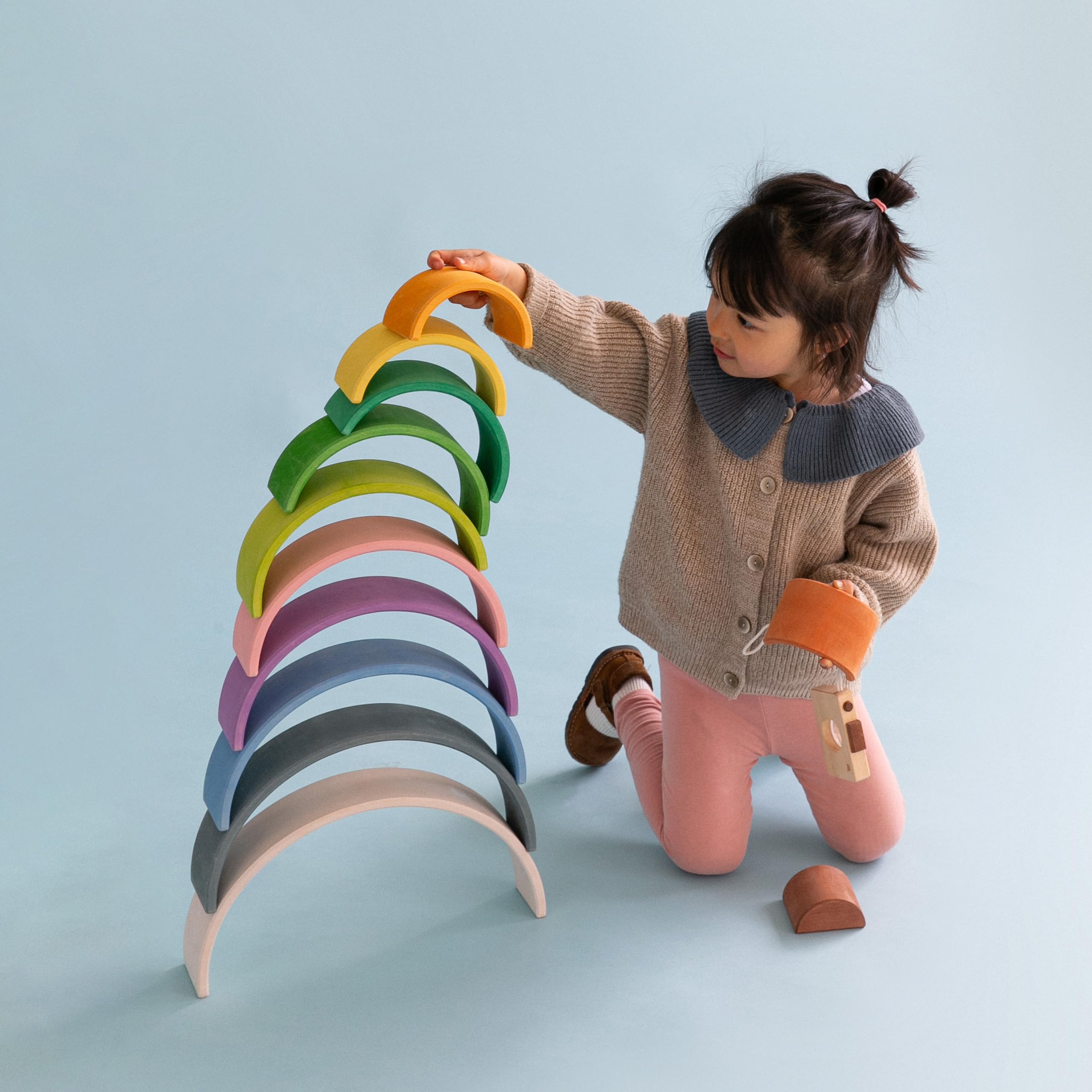12Pcs Wooden Rainbow Stacker Toy - Extra Large Montessori Nesting Puzzle for Kids, Rainbow Blocks for Learning & Play - Perfect for Toddler Educational Toys, Preschool Classroom & Sensory Play Activities