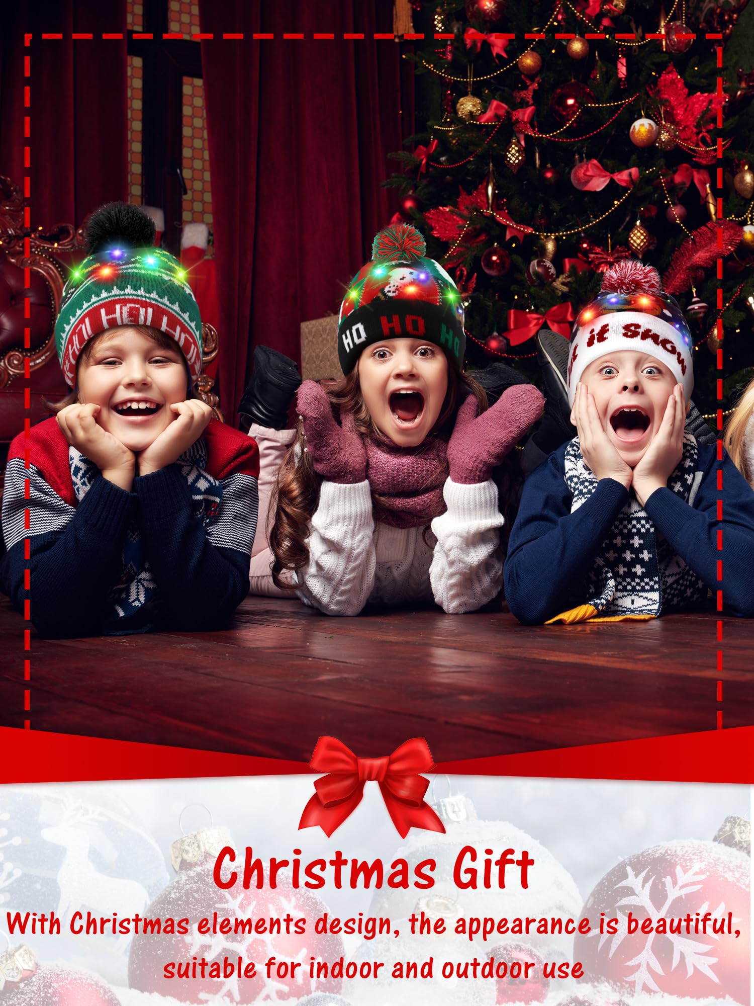 Geyoga 5 Pack Christmas LED Knit Beanie Hats - Colorful Light Up Winter Hats for Xmas Holiday Parties, New Year Celebrations & Festive Gatherings