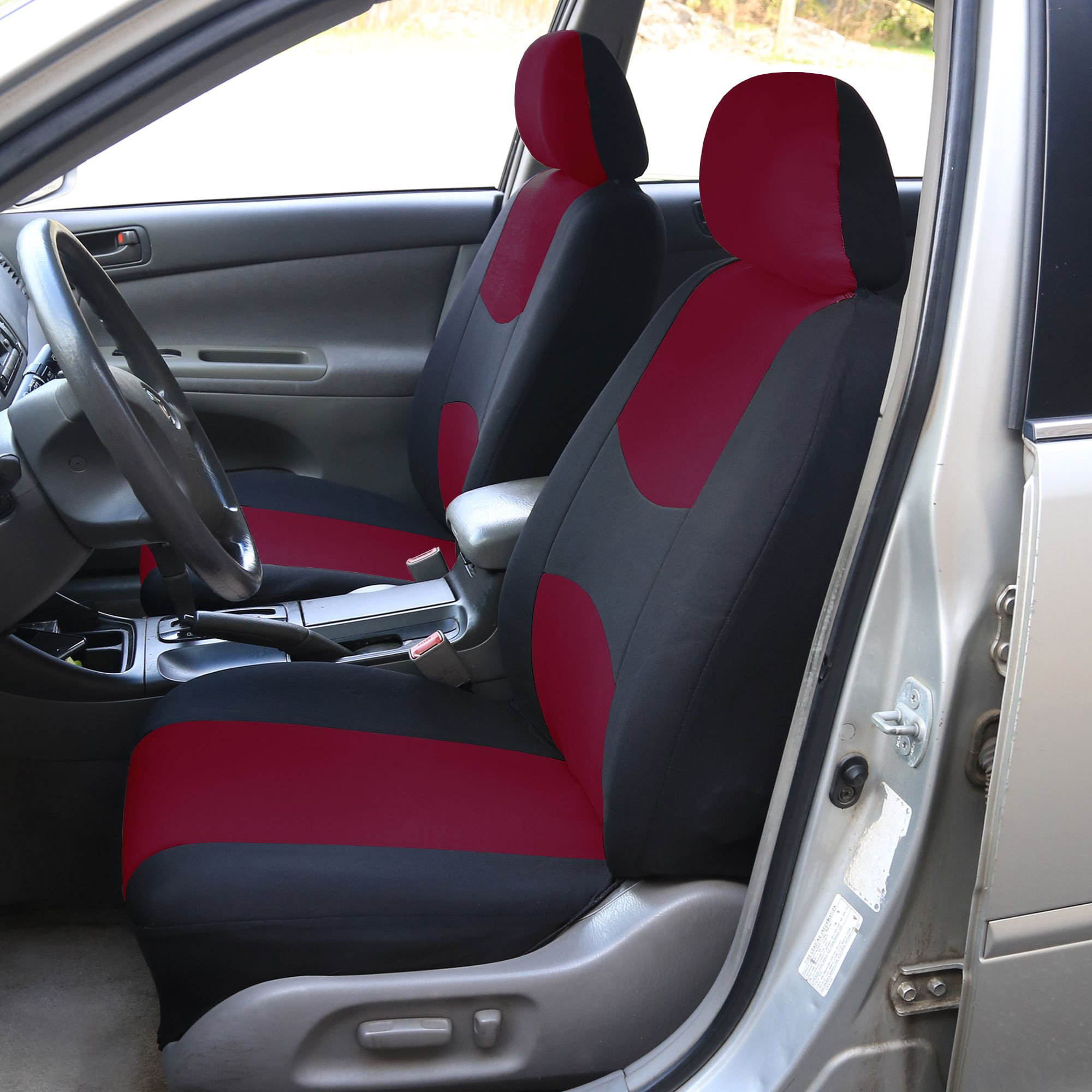 Universal Car Seat Covers Full Set - Burgundy Flat Cloth for Vans, Trucks & SUVs - Interior Protection & Comfort