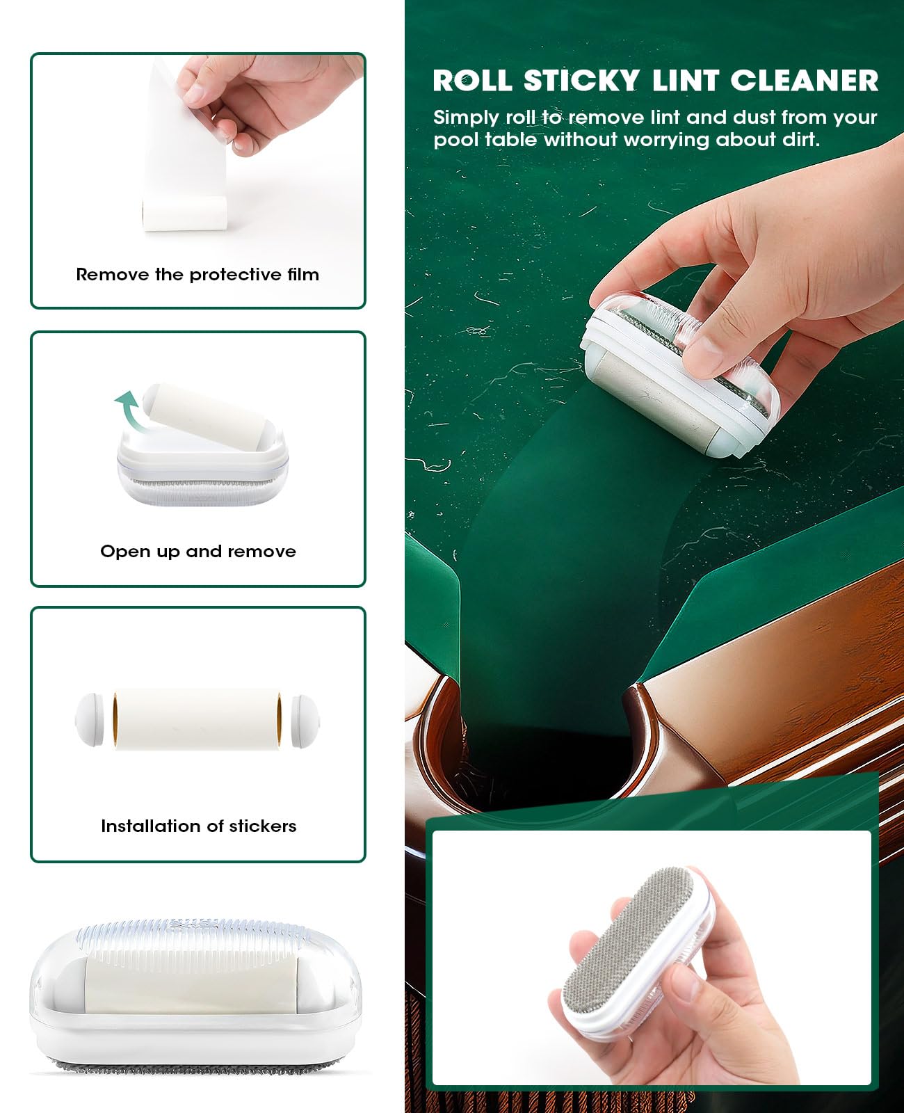 ANZOME 5-Piece Pool Table Cleaning Kit - Felt Brush, Rail Brush, Shaft Slicker & Chalk Cube for Billiards, Snooker | Perfect for Home Game Rooms & Bars