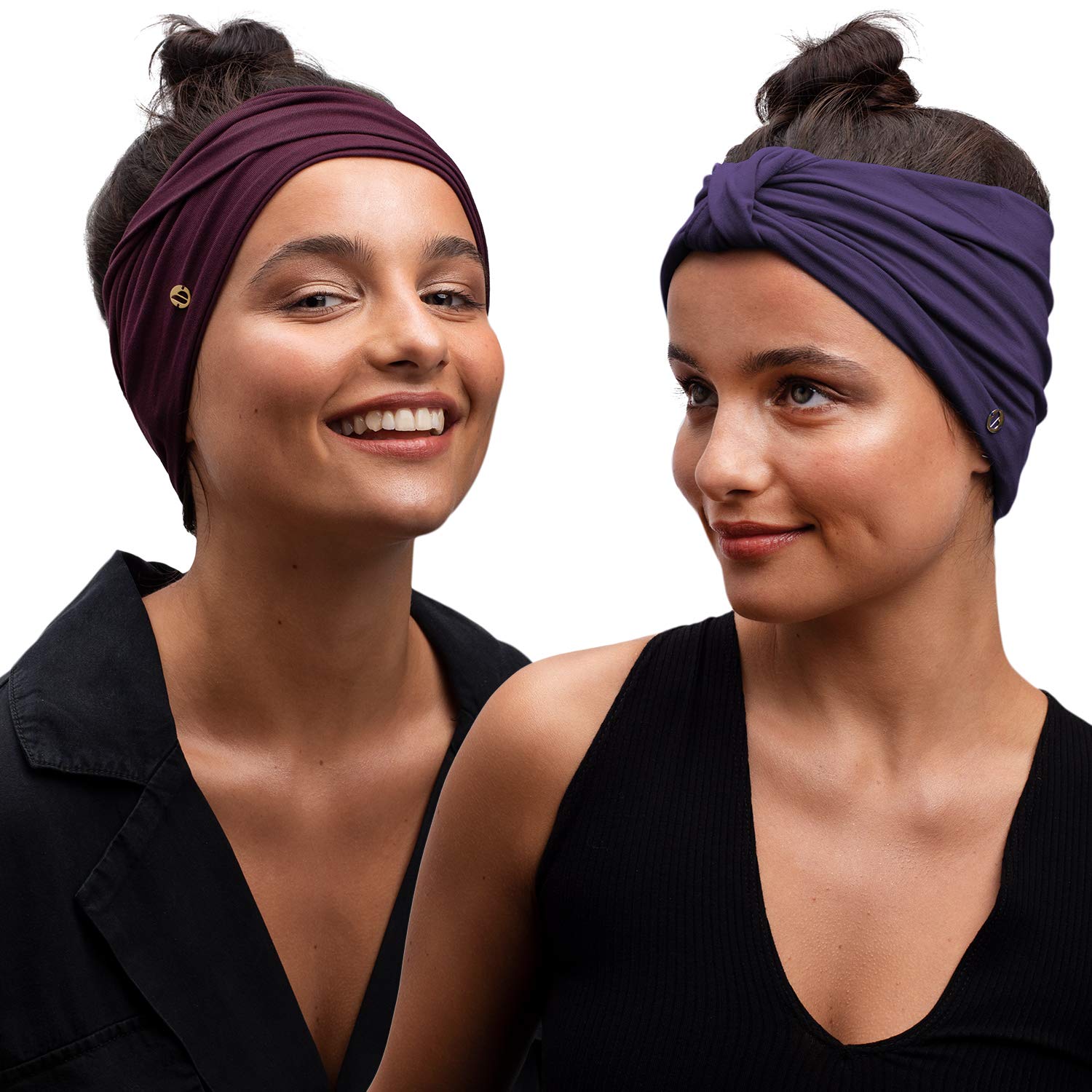BLOM Non Slip Headbands for Women - Wide Yoga & Workout Headband Set (2 Pack) - Fashionable Gym Wrap for Running, Travel & Active Lifestyle