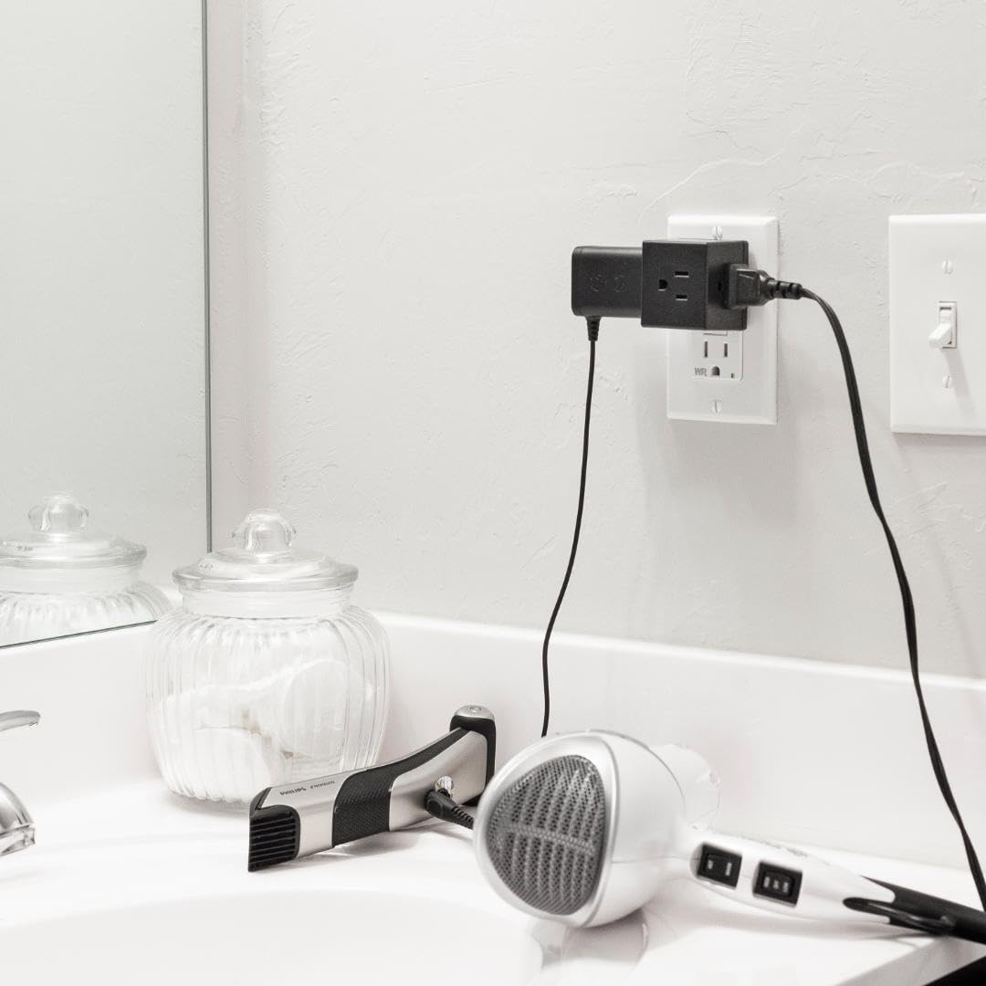 PHILIPS 3-Outlet Extender Cube, Extra-Wide Spaced Adapter with Easy Access Design, 3-Prong Grounded Plug, 2 Pack Black Power Strip for Travel, Home, Office & Hotel Use - SPS3002BC/37