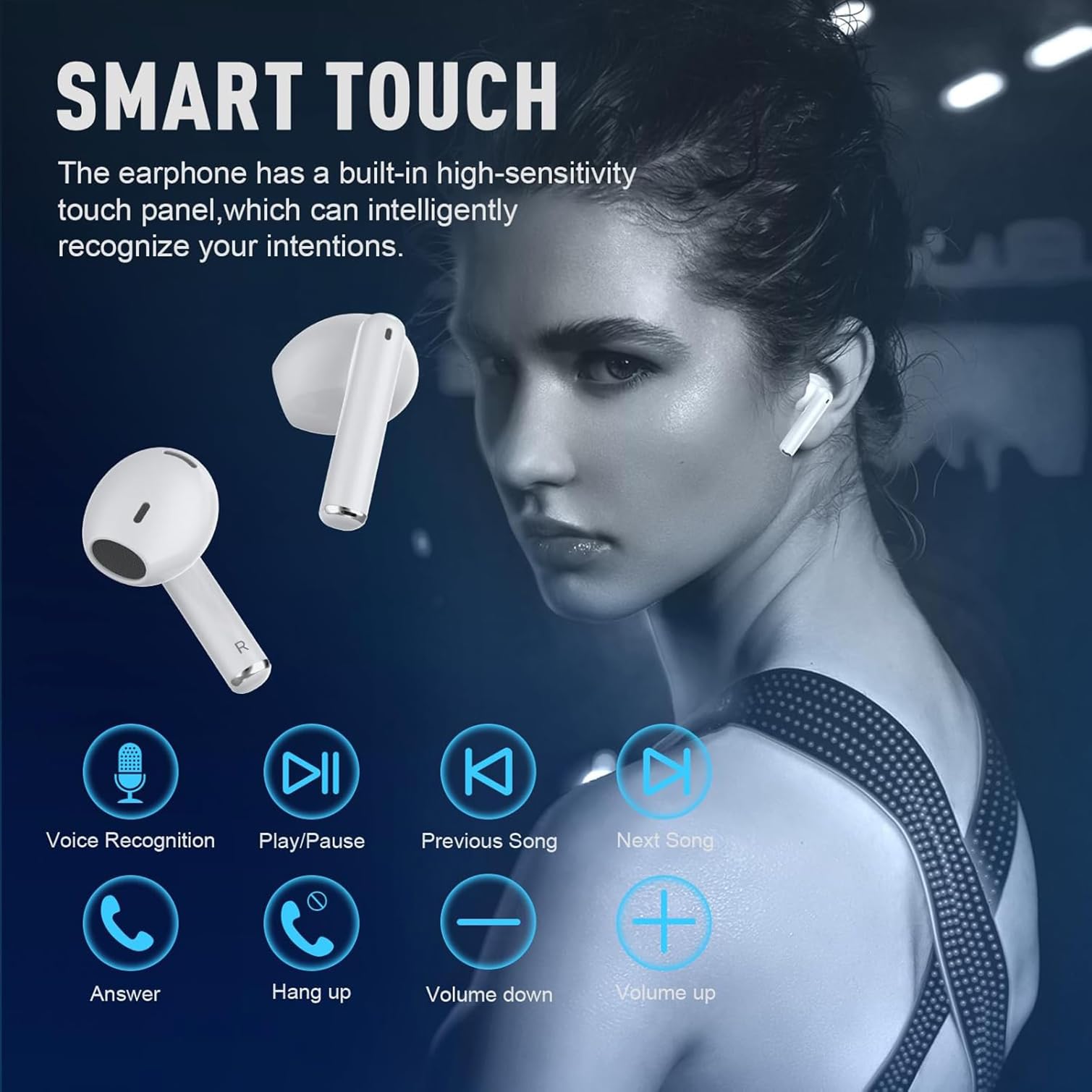 Wireless Bluetooth 5.3 Earbuds with Active Noise Cancelling Mic, 48H Playtime HiFi Stereo Sound, IPX8 Waterproof Touch Control True Wireless Headphones for iPhone Android iOS - Perfect for Workouts, Commuting & Travel