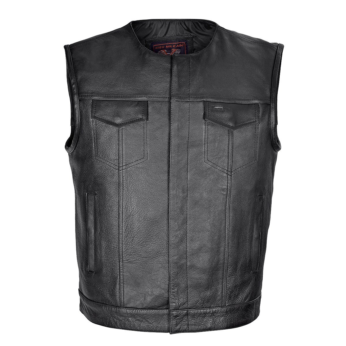 High Mileage Men's Leather Club Vest with Zipper & Snap Closure - Quick Access Gun Pocket for Motorcycle Riding & Outdoor Adventures