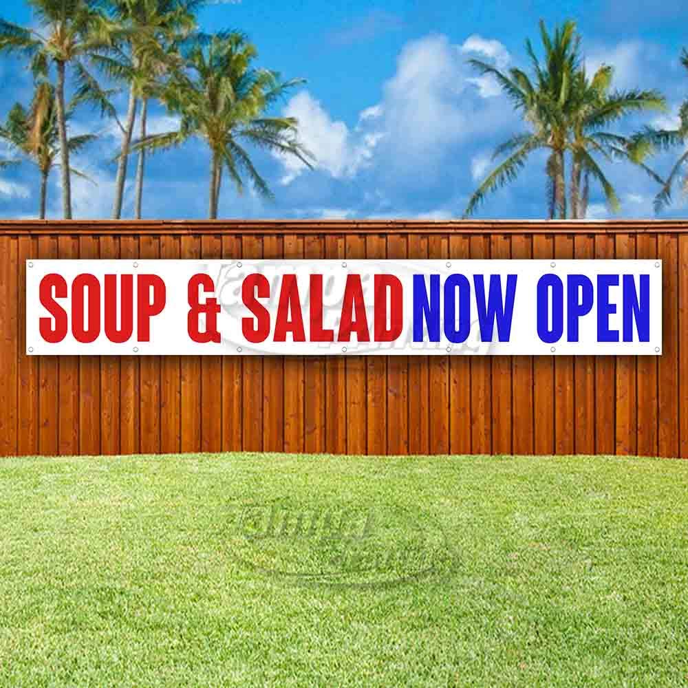 Extra Large 13 oz Heavy-Duty Vinyl Banner with Metal Grommets - Single-Sided Soup & Salad Now Open Sign for Restaurants & Cafes