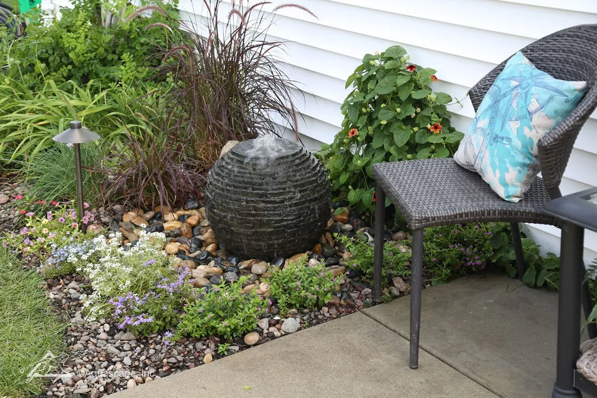 Stacked Slate Sphere Water Fountain Kit - Outdoor Garden Decor, Relaxing Zen Fountain for Patio, Yard, and Landscape Design