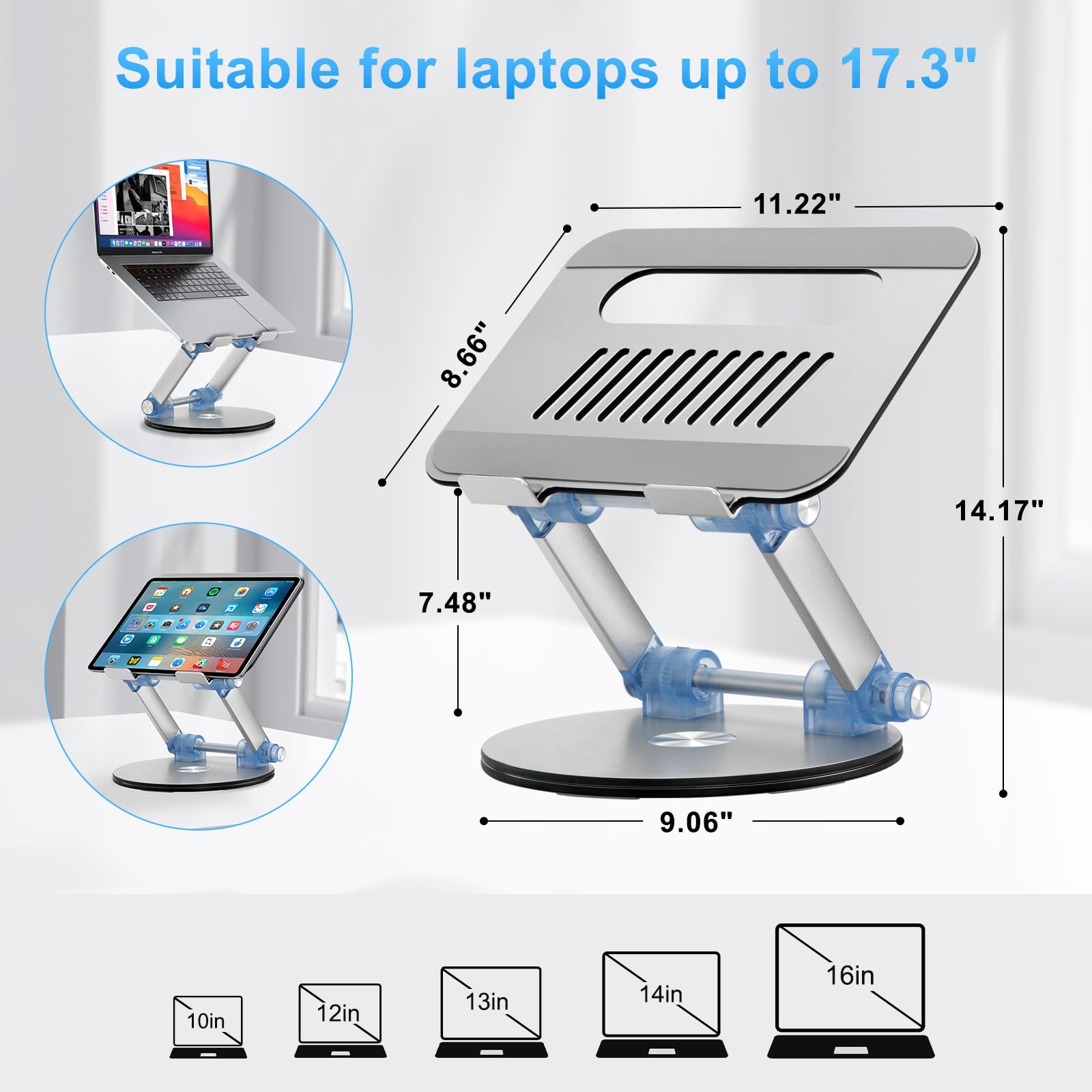 360° Swivel Laptop Stand Base - Adjustable, Foldable, Anti-Skid, Ergonomic Notebook Mount for iPad & All Laptops, Ideal for Home Office & Remote Work