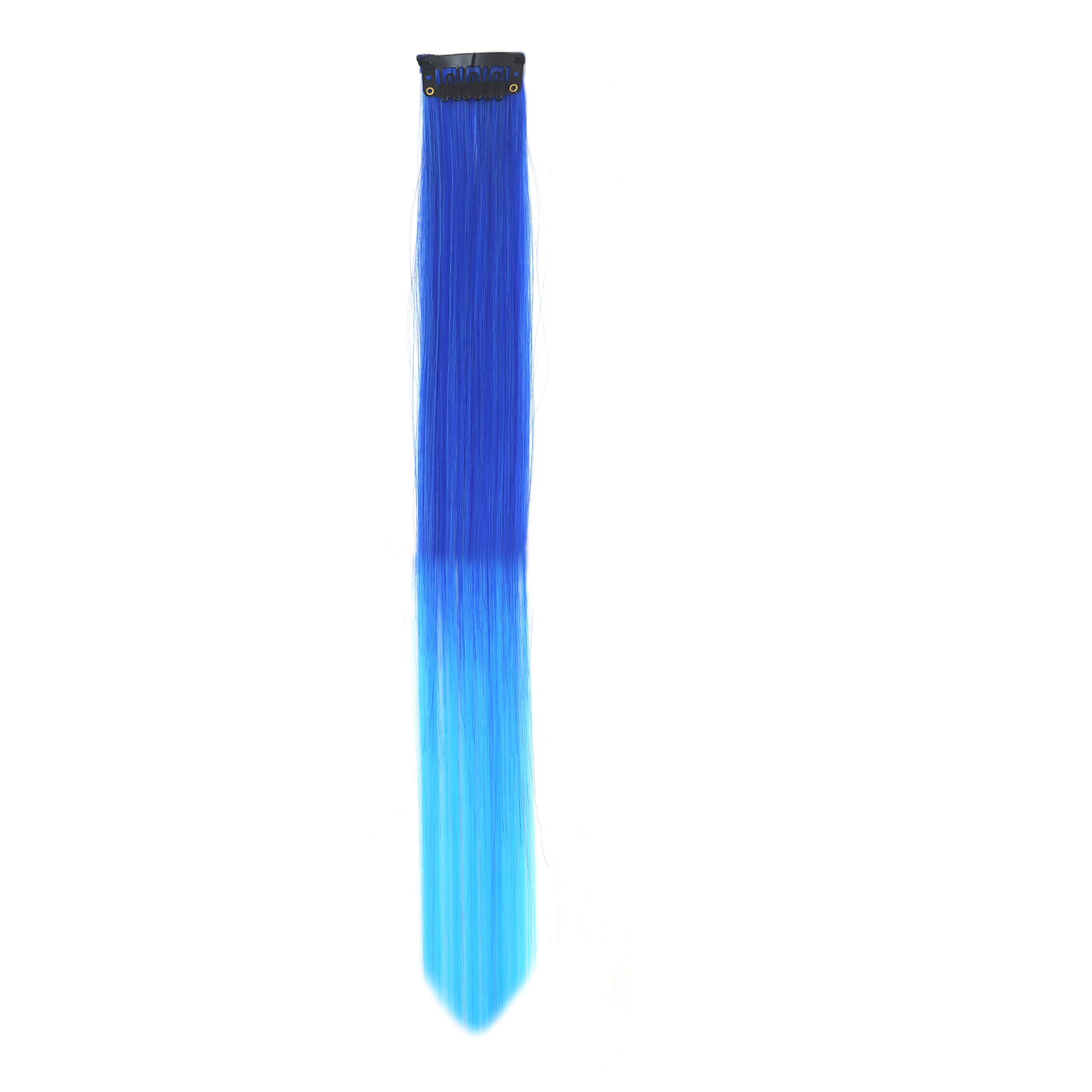Rapidsflow® Double Shade Colored Hair Extensions for Women - 2PC Straight Real Human Hair Highlights in Royal Blue & Sky Blue | Perfect for Parties, Cosplay, and Daily Styling