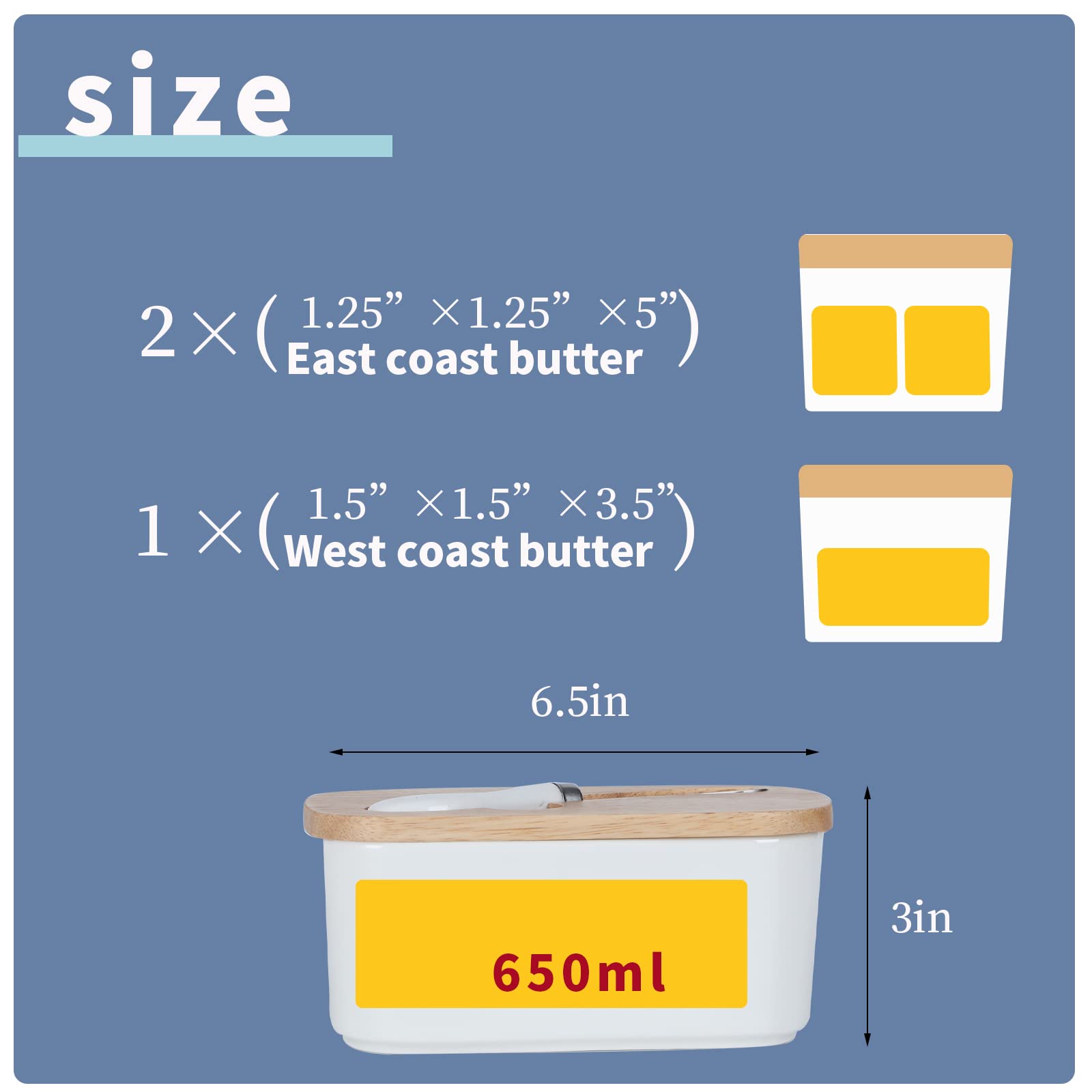 Large Ceramic Butter Dish with Silicone Seal - Natural Wood Lid & Stainless Steel Butter Knife - Countertop Butter Keeper for Fresh Storage - Elegant White Kitchen Decor & Housewarming Gift for Bakers & Home Chefs