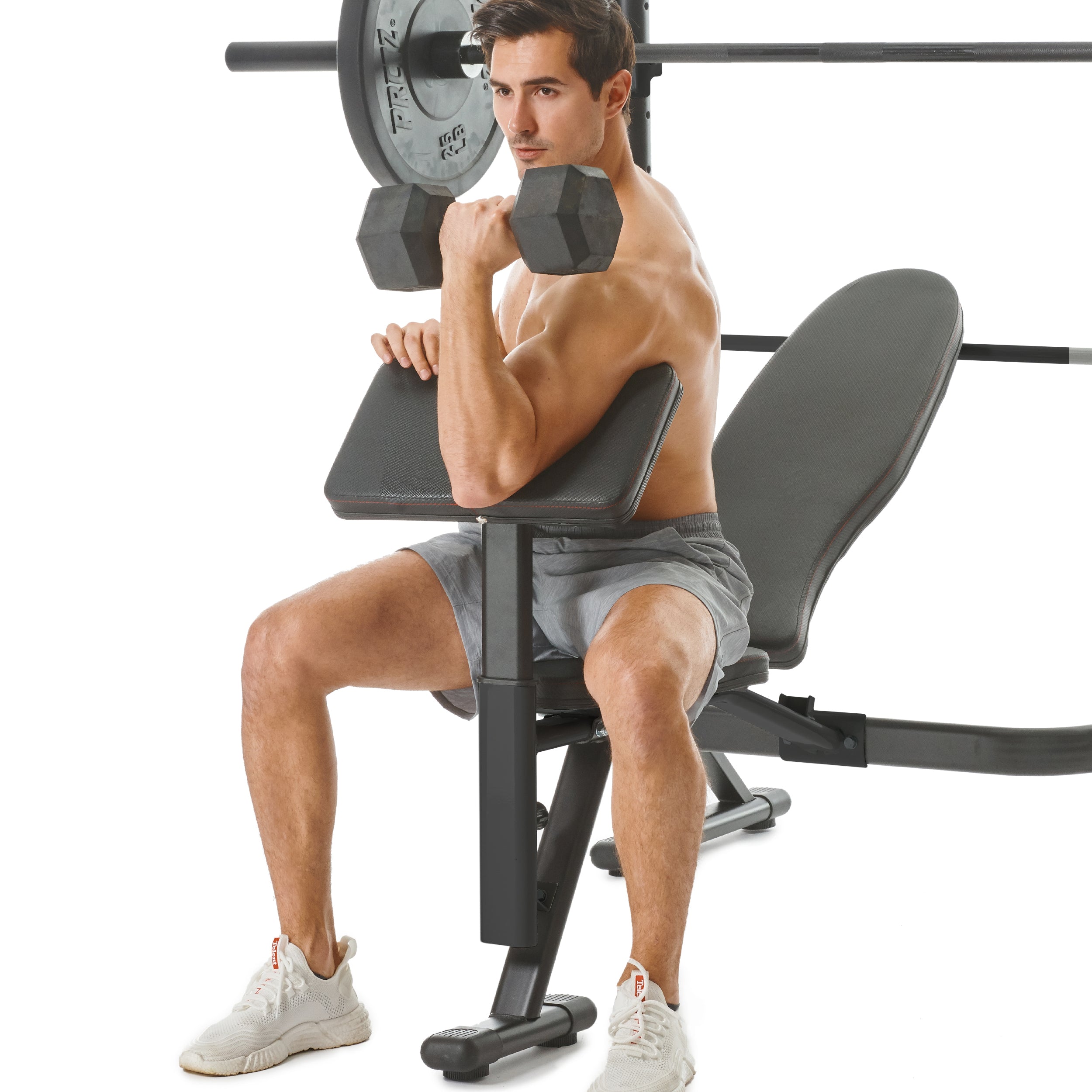 PRCTZ Adjustable Weight Bench with Olympic Squat Rack - Multi-Functional Home Gym Equipment for Full Body Workout, Arm & Leg Developer with Preacher Pad - Perfect for Strength Training & Fitness Enthusiasts