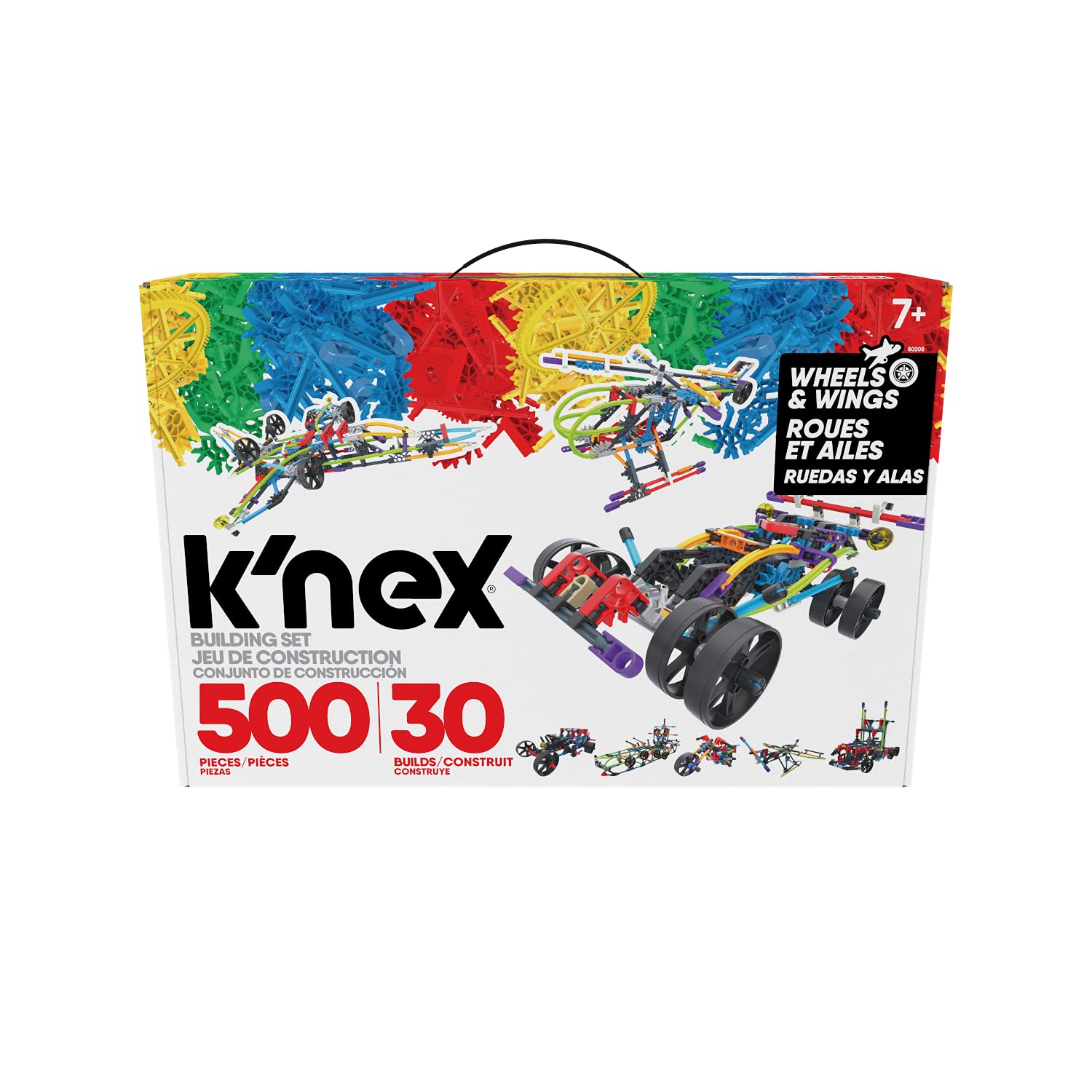 K'NEX 80208 Wings and Wheels Building Set - 500 Piece STEM Learning Kit for Kids Ages 7+ | 3D Educational Construction Toy with 30 Colorful Models | Perfect for Classroom, Homeschool & Engineering Play