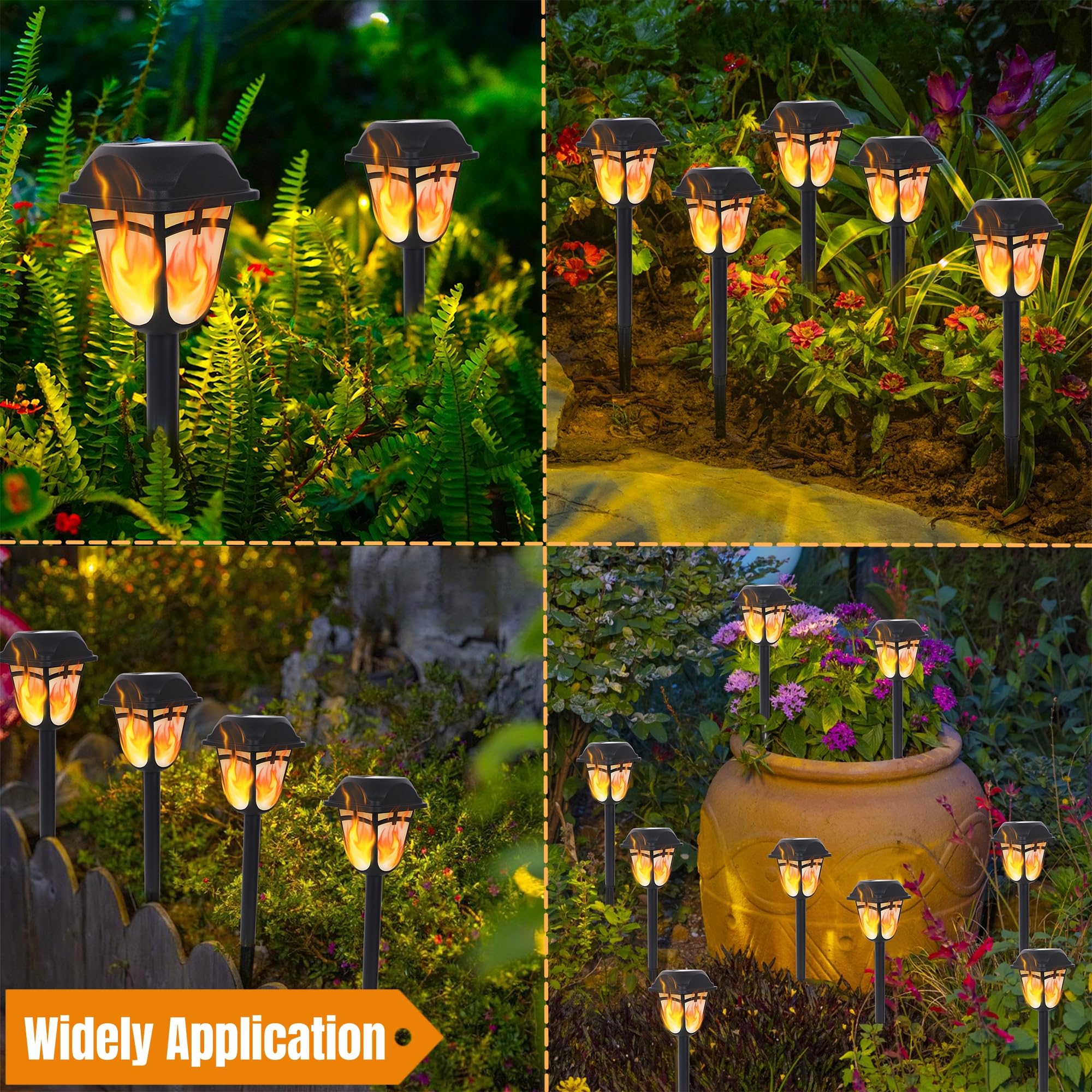 Dynaming Solar Flame Torch Lights Outdoor - 9 Pack Flickering Flame Pathway Lights, Waterproof Auto On/Off Landscape Lighting for Lawn, Patio, Yard, Deck, Driveway - Perfect for Garden Decor, Backyard Parties & Pathway Illumination