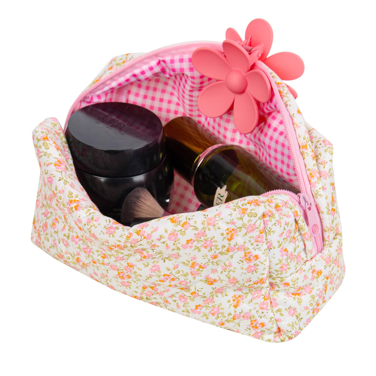 Floral Makeup Bag for Women - Waterproof Cosmetic Organizer with Zipper, Perfect for Travel, Gym & Daily Essentials Storage