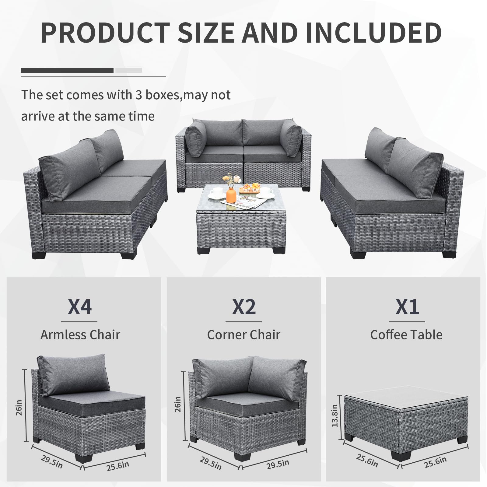 Valita 7-Piece Outdoor PE Wicker Patio Furniture Set - Gray Rattan Sectional Sofa with Washable Cushions for Garden, Poolside & Backyard Relaxation