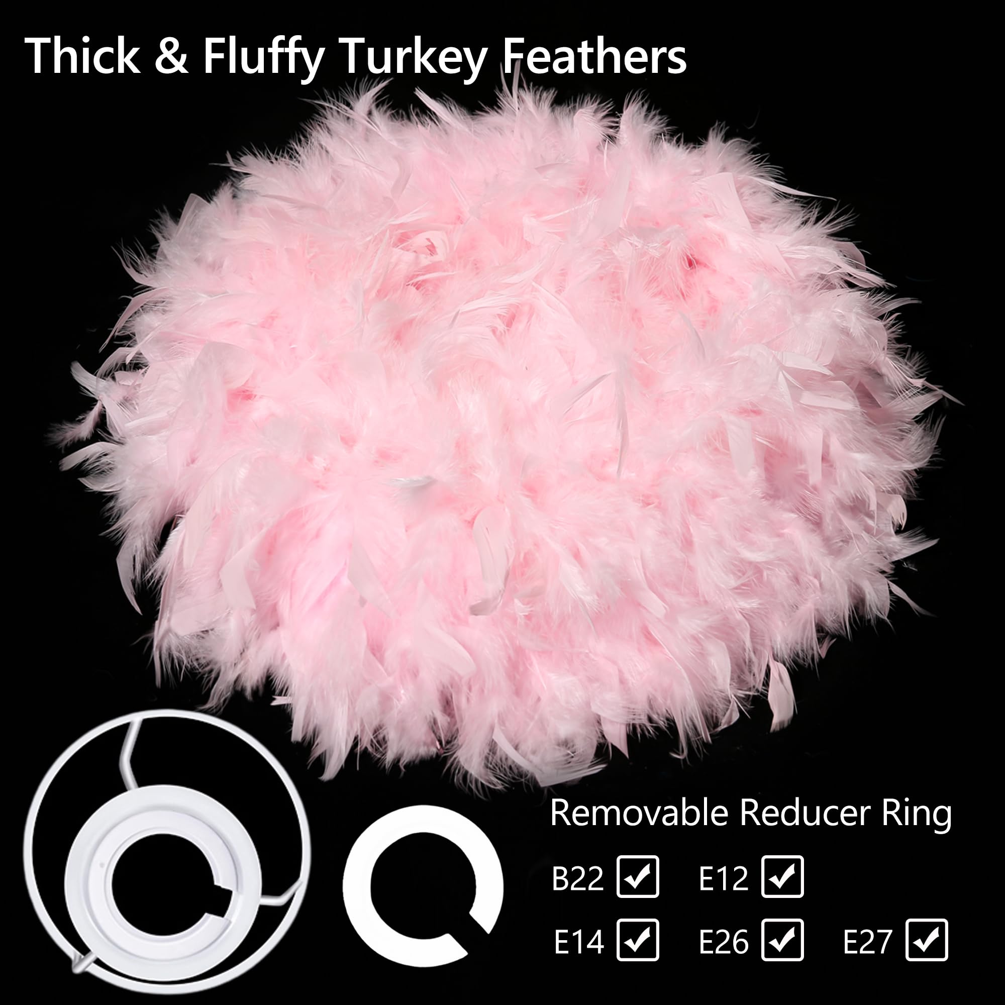 Waneway 19.7 Inch Pink Feather Lamp Shade - Ceiling Pendant Light Cover, Table & Floor Lampshade for Living Room, Bedroom, Wedding & Party Decorations | Soft Lighting for Cozy Ambiance & Romantic Events