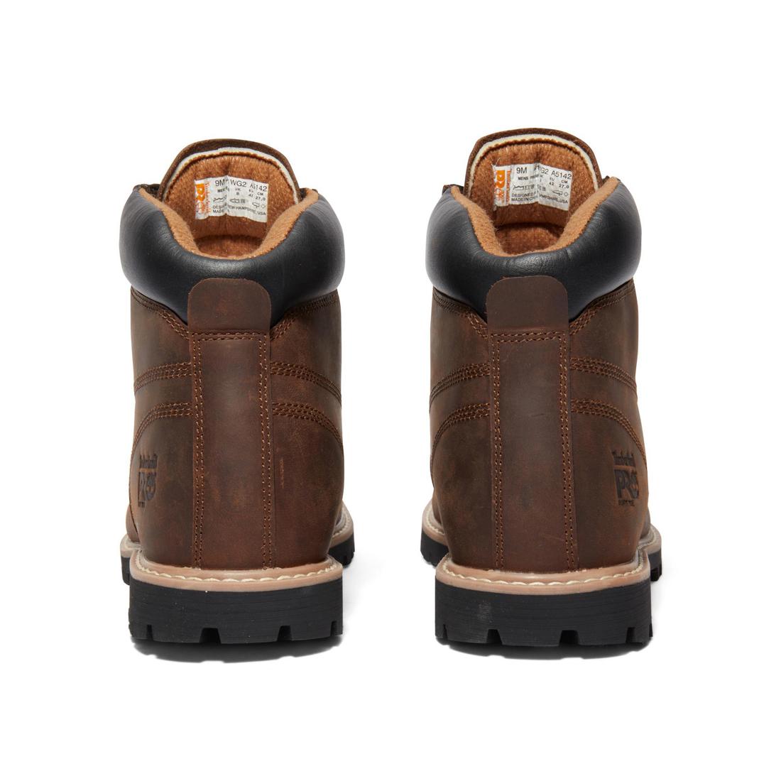 Gritstone 6 Inch Soft Toe Work Boots for Men - Comfortable Brown Leather Safety Shoes - Ideal for Construction, Warehouse & Outdoor Work