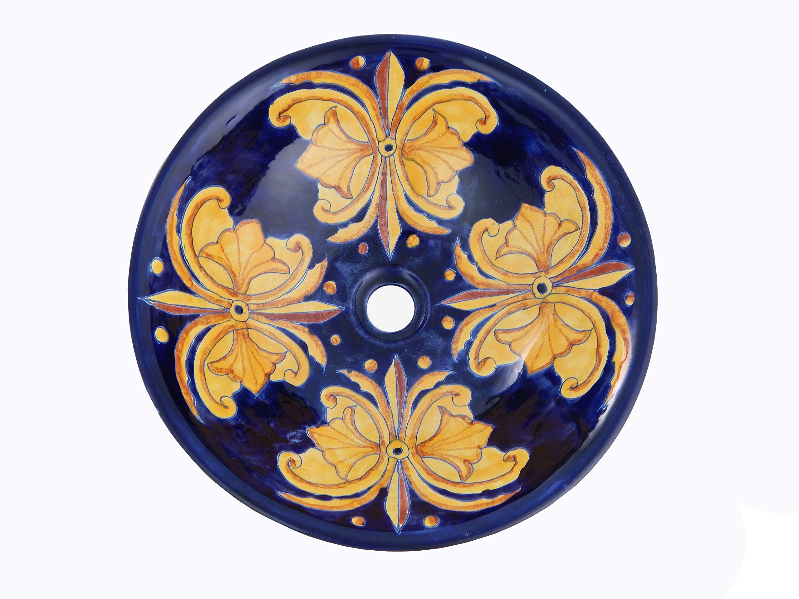 Vessel Skirted Talavera Mexican Ceramic Bathroom Sink - Handcrafted Artisan Sink for Bathroom Vanity, Powder Room, or Farmhouse Decor - Model #180