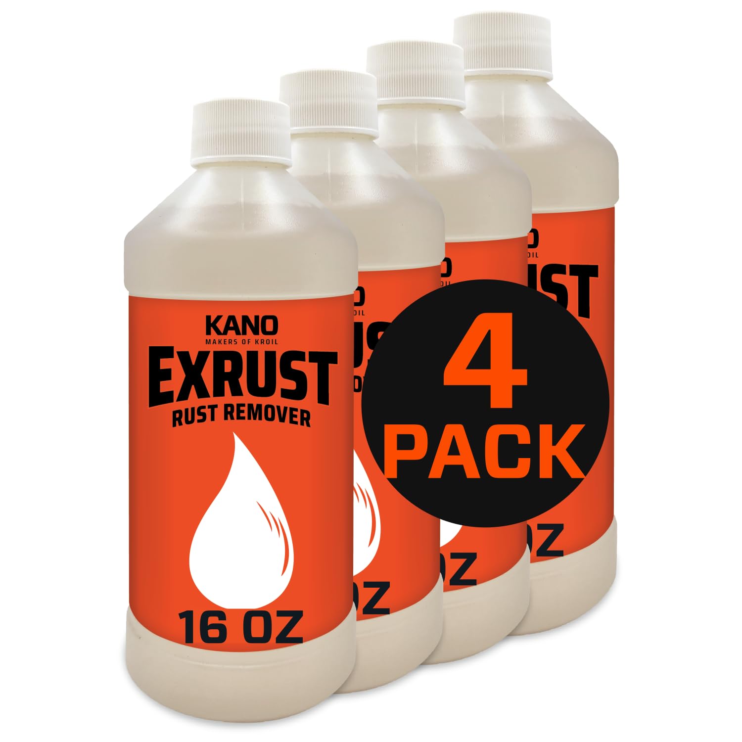 Kano Exrust Industrial Strength Rust Remover - 16oz Liquid (Pack of 4) | Fast Penetrating Rust Removal for Steel, Stainless Steel, Wrought Iron, Cast Iron & Sheet Metal | Perfect for Automotive, Car Parts & Metal Restoration Projects (AZEX161C4)