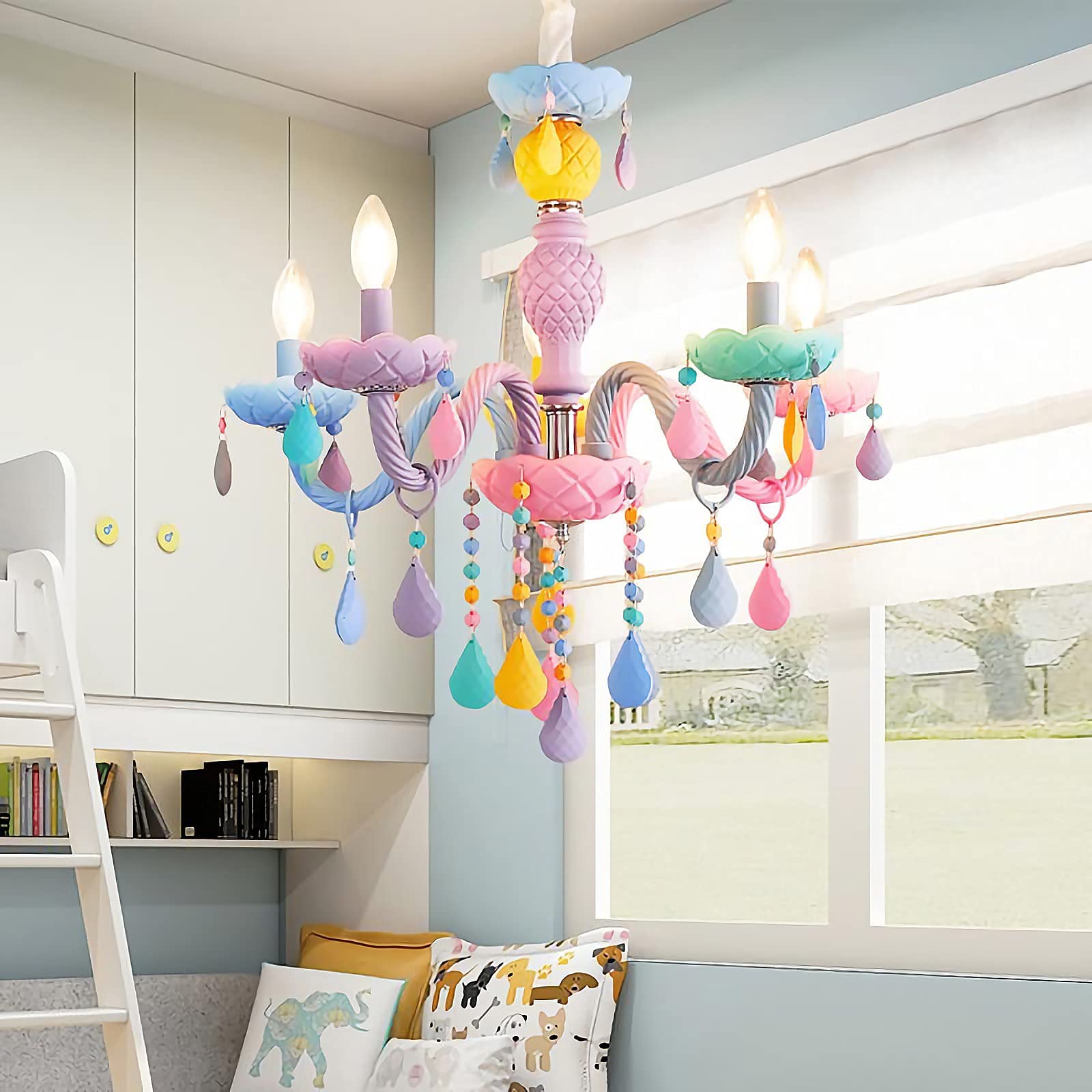 **DJAMEL 8-Light Crystal Chandelier - Elegant Princess Room Ceiling Light for Bedroom & Kids Room, Warm Romantic Lighting Decor (D73xH60cm) - Perfect for Weddings, Nurseries & Home Decor**