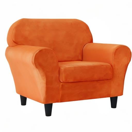 CONRUSER Stretch Velvet Sofa Slipcover - Soft Single Seat Couch Cover with Cushion Protector - Furniture Protector for Living Room, Bedroom (Orange, Small Size)