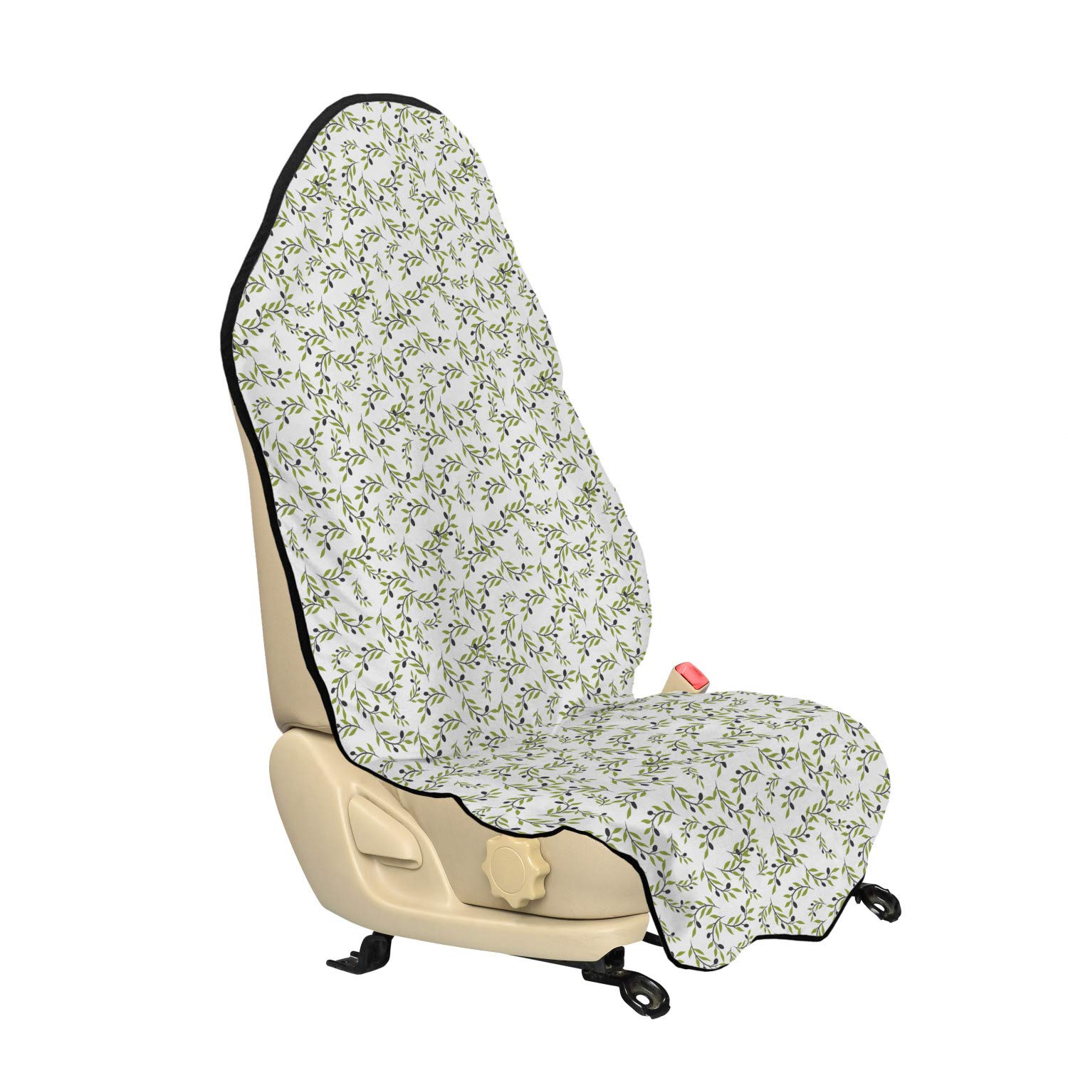 Ambesonne Olive Car Seat Hoodie - Botanical Branches & Leaves Design, Non-Slip Universal Fit Car Seat Cover Protector 30