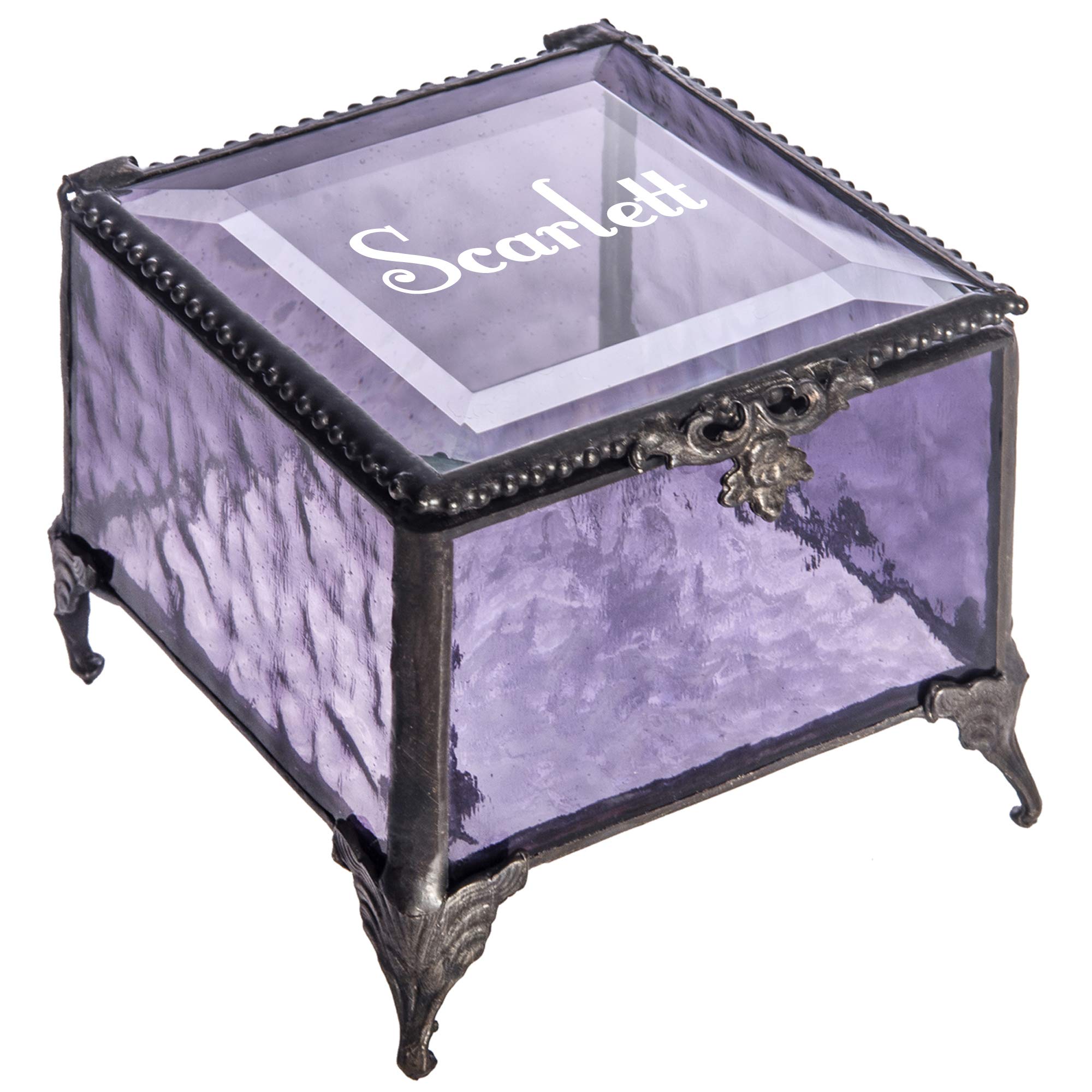 Personalized Engraved Jewelry Box with Stained Glass - Decorative Vanity Display Keepsake Gift for Women - Purple EB217-1 | Perfect for Jewelry Storage, Home Decor & Wedding Gifts