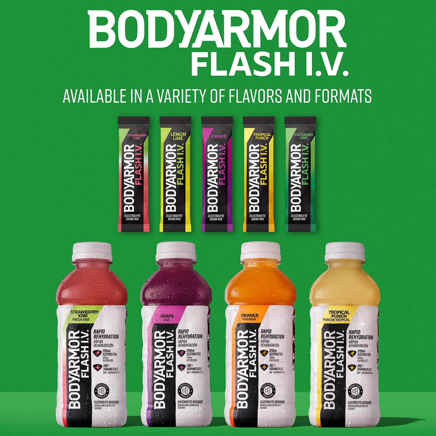 BODYARMOR Flash IV Electrolyte Packets - Strawberry Kiwi Zero Sugar Drink Mix with Coconut Water Powder, 15 Single Serve Packs | Hydration for Workouts, Sports & Outdoor Activities