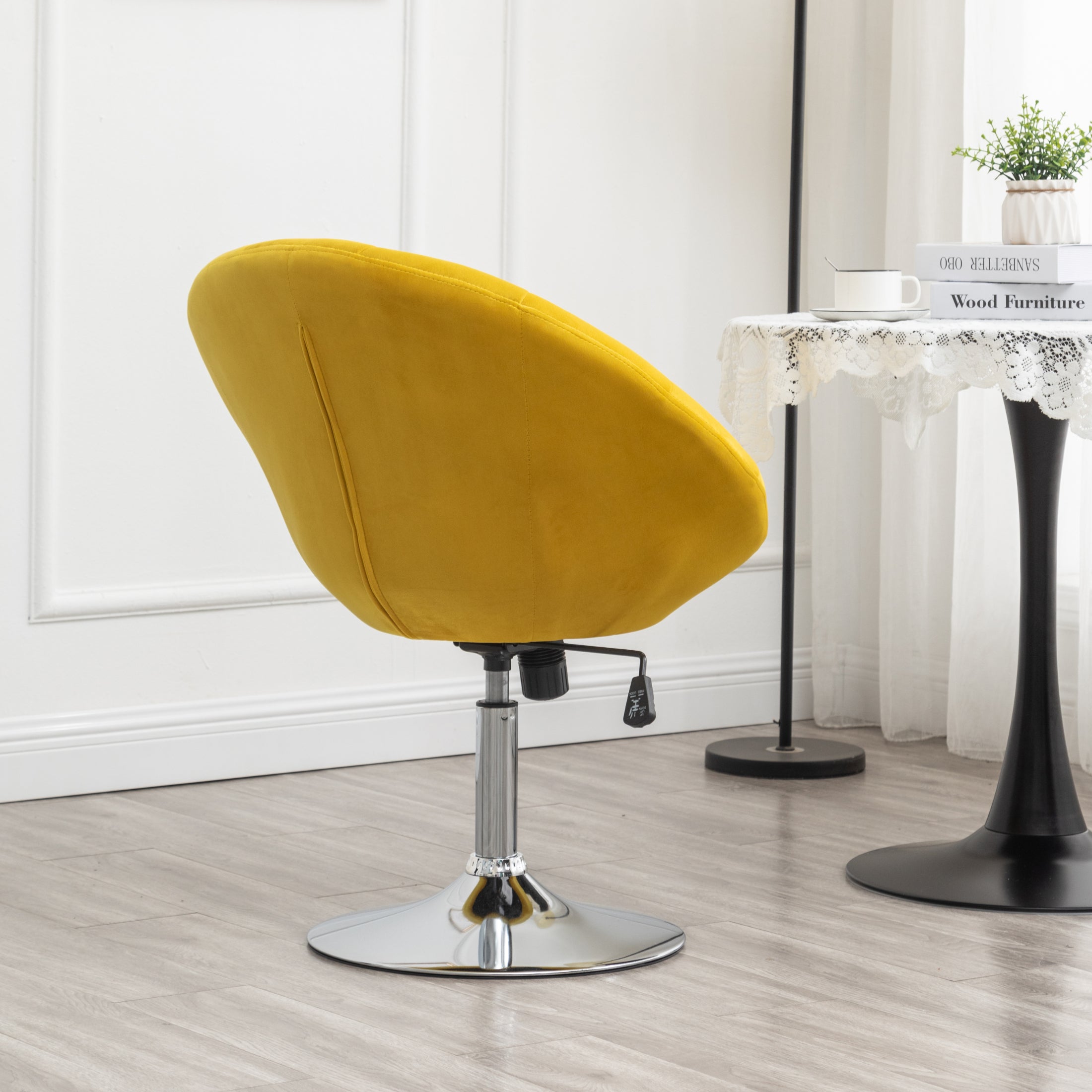 Roundhill Furniture Noas Velvet Upholstered Tufted Back Swivel Accent Chair - Yellow Velvet Lounge Chair for Living Room, Bedroom & Office Decor