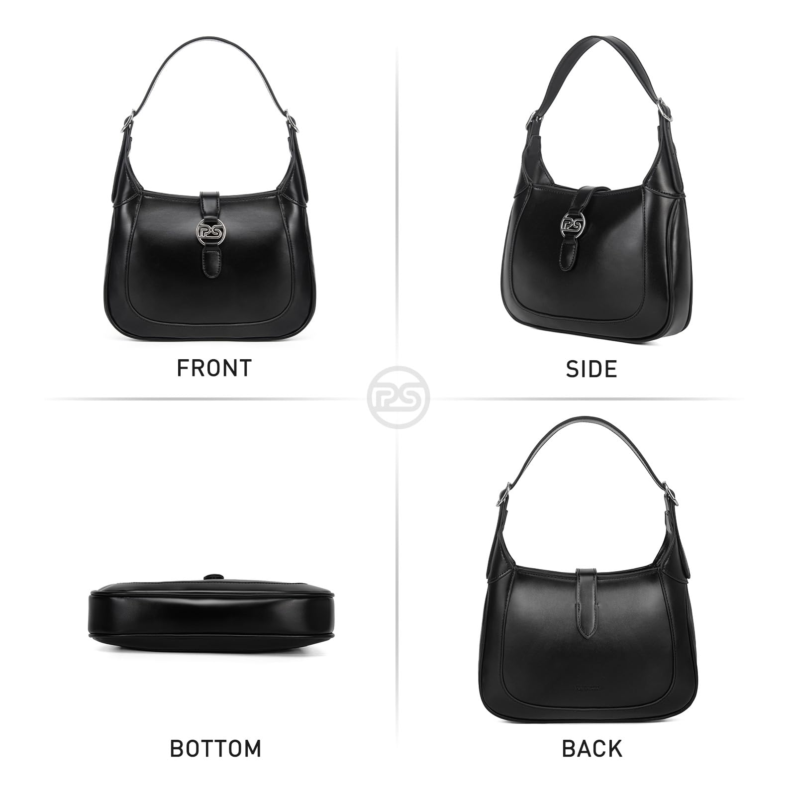 PS PETITE SIMONE Women's Small Shoulder Bag - Black Leather Crossbody Purse for Everyday Use | Perfect for Work, Travel & Casual Outings