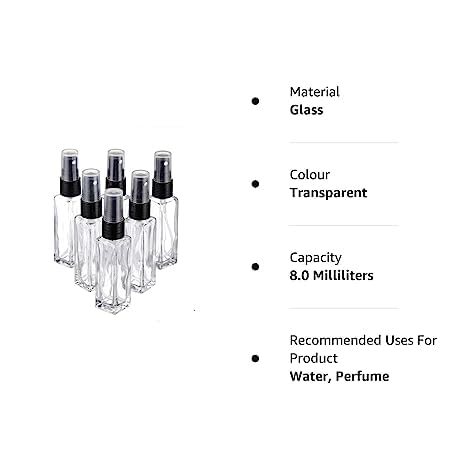 6-Pack 8ml Refillable Clear Glass Perfume Bottles with Spray Pump - Travel Essential for Perfume, Aromatherapy Oils & Fragrant Water Blends | Perfect for DIY, Gifts & On-the-Go Use