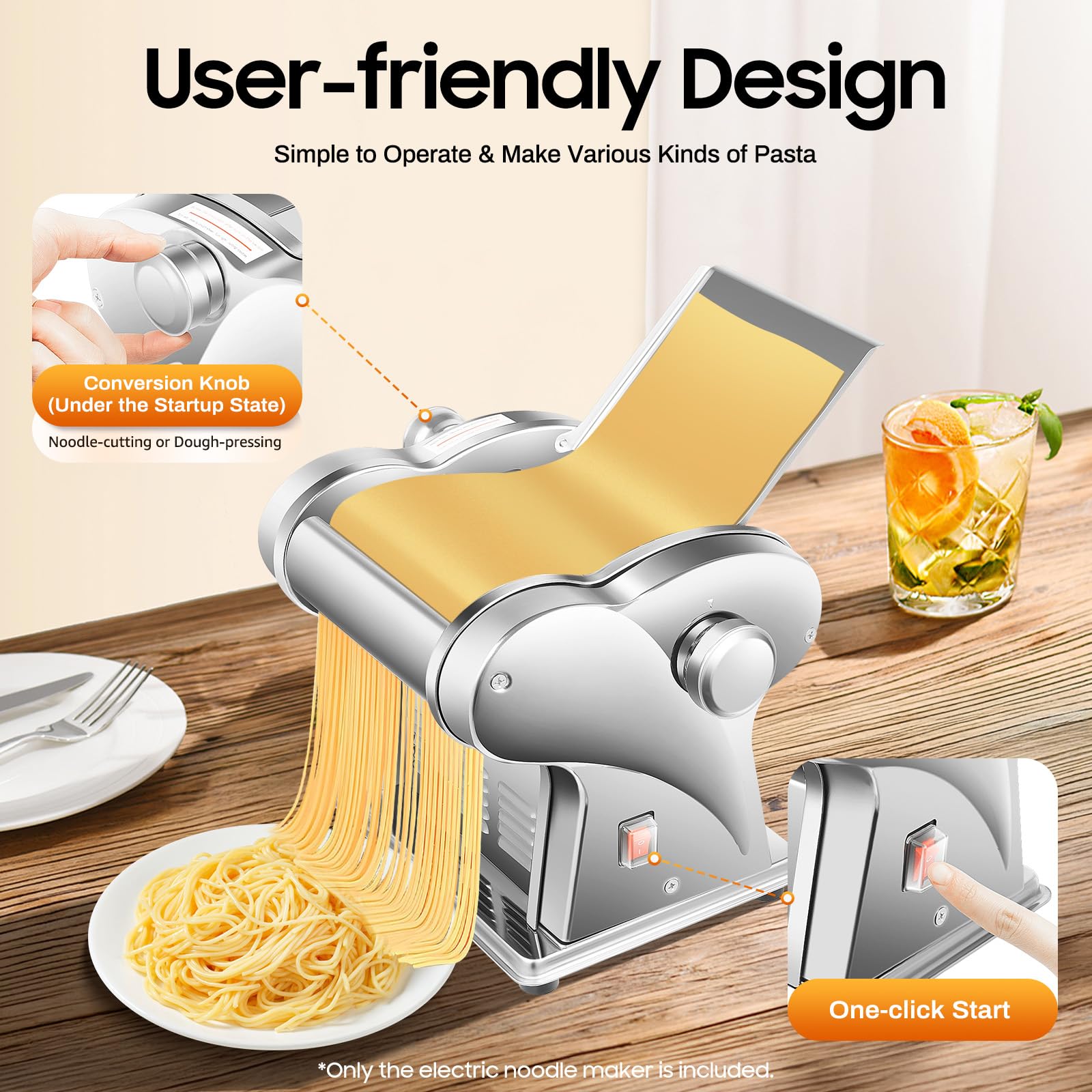 Commercial Electric Pasta Maker Machine - 110V Stainless Steel Dough Press with 2 Blades | 6-Speed Adjustable Thickness for Dumplings, Noodles & Pasta | Perfect for Restaurants, Home Kitchens & Italian Cuisine Lovers