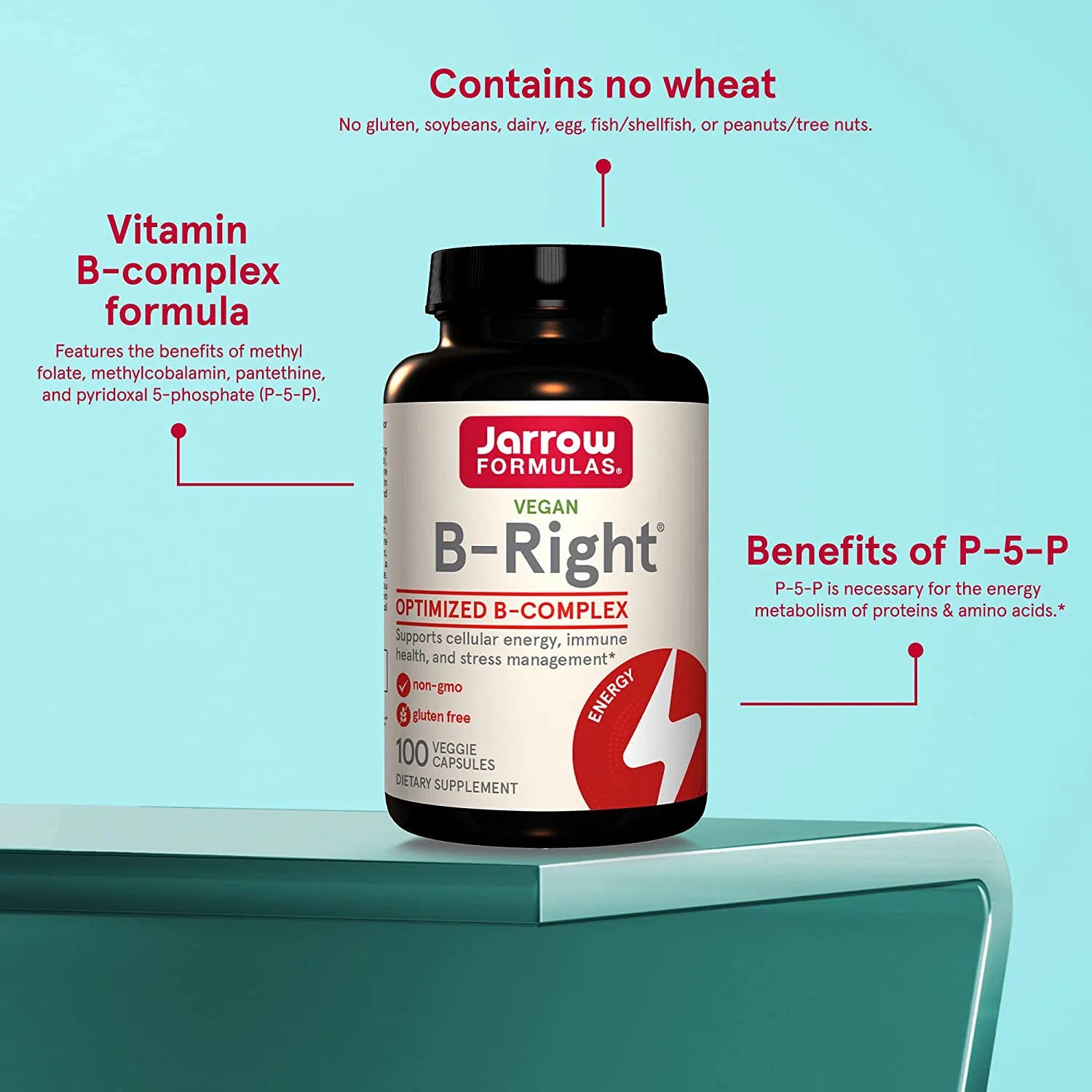 Jarrow Formulas B Right - High Potency B-Complex Vitamin Supplement with Methylcobalamin & Active Folate - Supports Energy, Brain Function & Metabolism - Ideal for Busy Professionals & Active Lifestyles