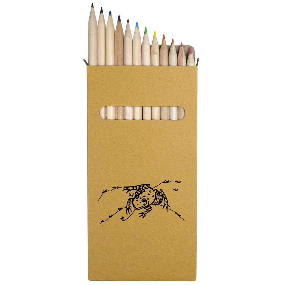 Azeeda 12-Piece Frog Catching Fly Colored Pencils Set - 178mm Long Vibrant Art Pencils for Drawing, Sketching & Coloring - Perfect for Artists, Students & DIY Craft Projects