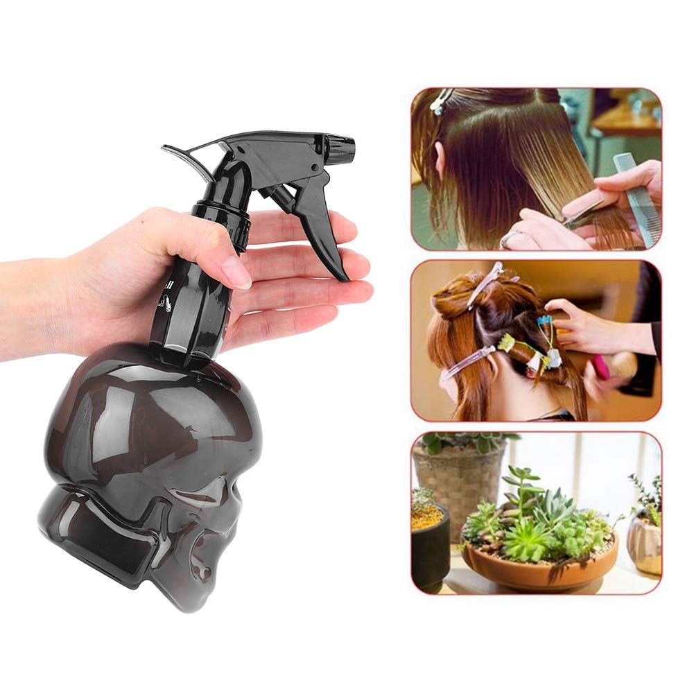 Vintage Skull Shape 250ml Spray Bottle - Hair Styling Mist Water Sprayer for Salon, Barber, Plants & Pets | Empty Refillable Bottle for Hairdressing, Home Cleaning & Gardening (Black)