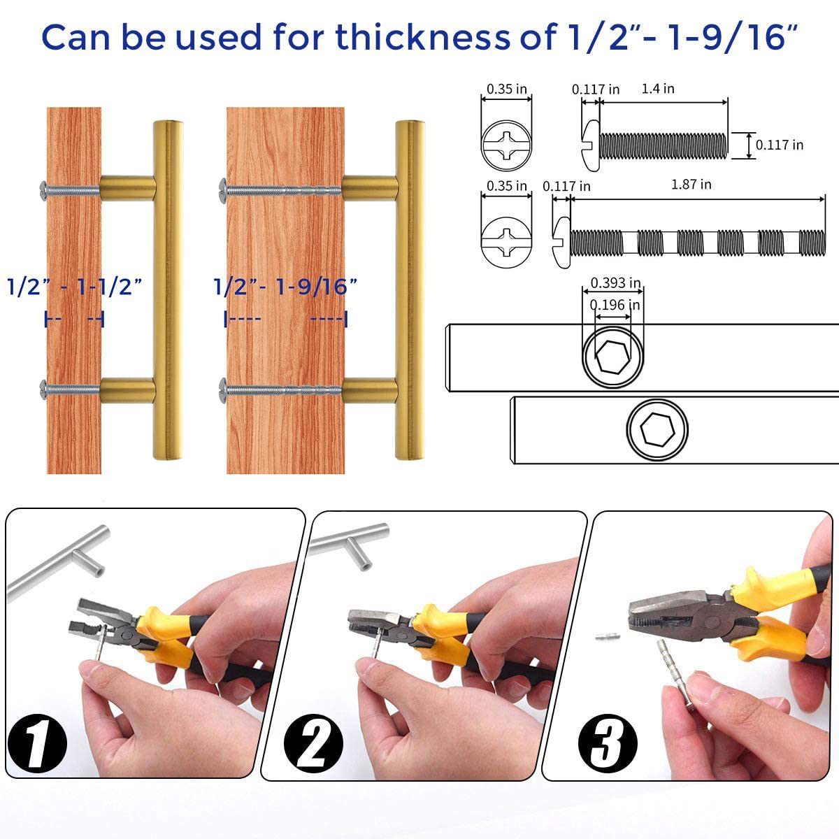 10 Pack Brushed Gold Cabinet Handles - 5 Inch Kitchen Cabinet Pulls & 3 Inch Hole Center Drawer Pulls - Durable Brushed Brass Hardware for Cabinets, Drawers & Cupboards - Perfect for Modern & Vintage Kitchen Upgrades