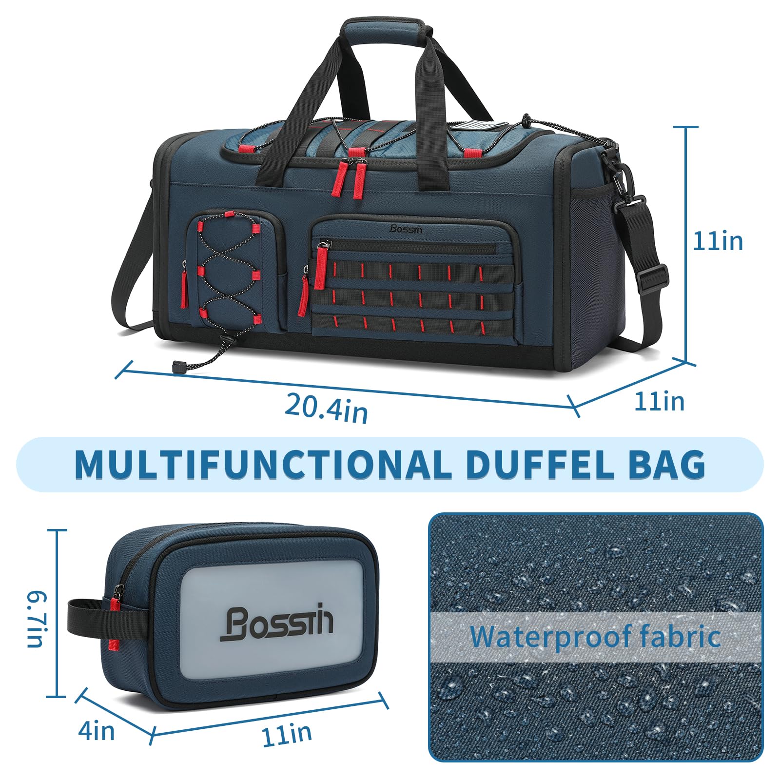 Bosstin 45L Gym Bag for Men & Women - Large Duffle Sports Bag with Shoe Compartment | Travel Weekender Overnight Backpack for Workouts, Sports & Travel (Blue)